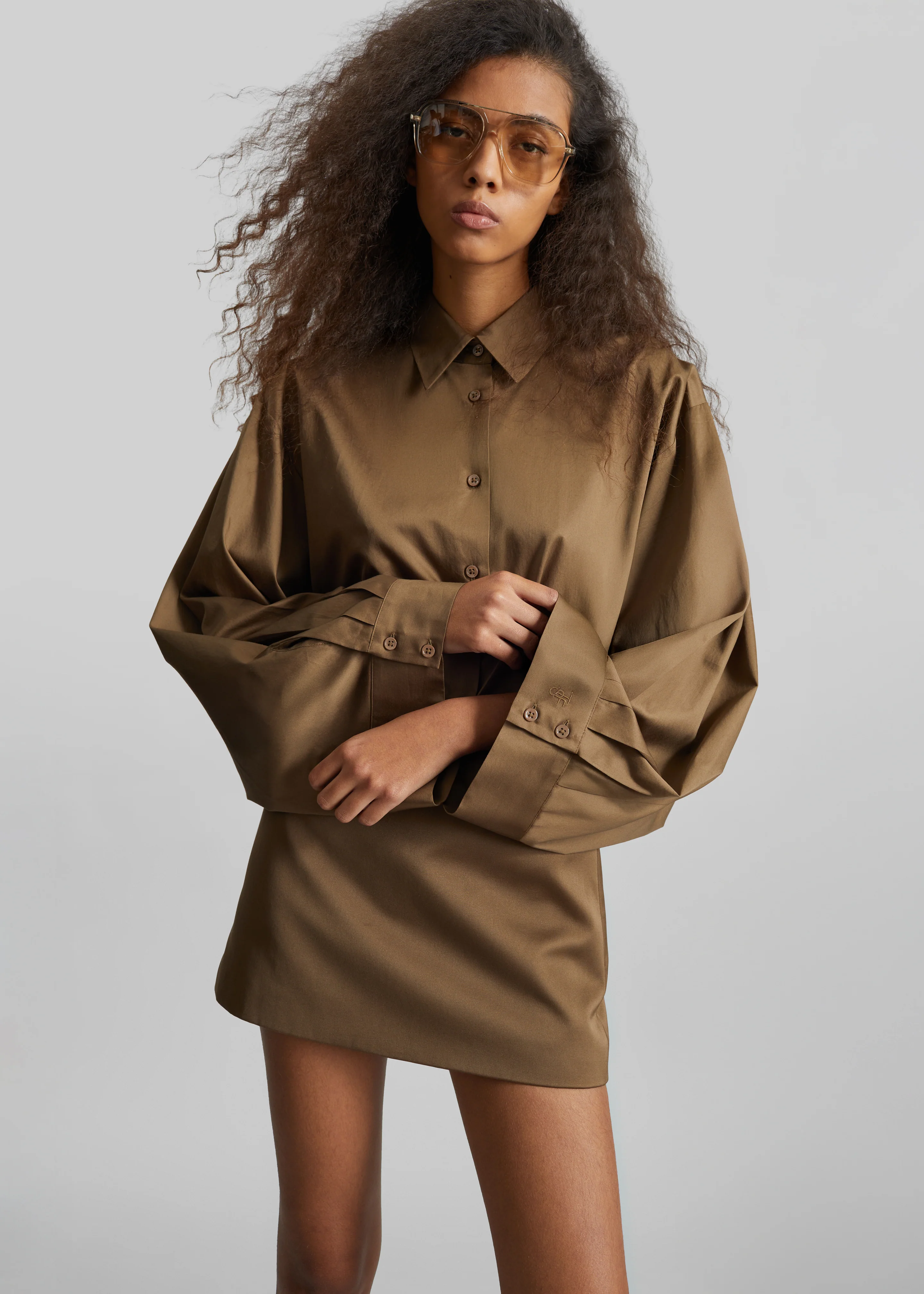 Hera Satin Mini Skirt - Brown - Image 6