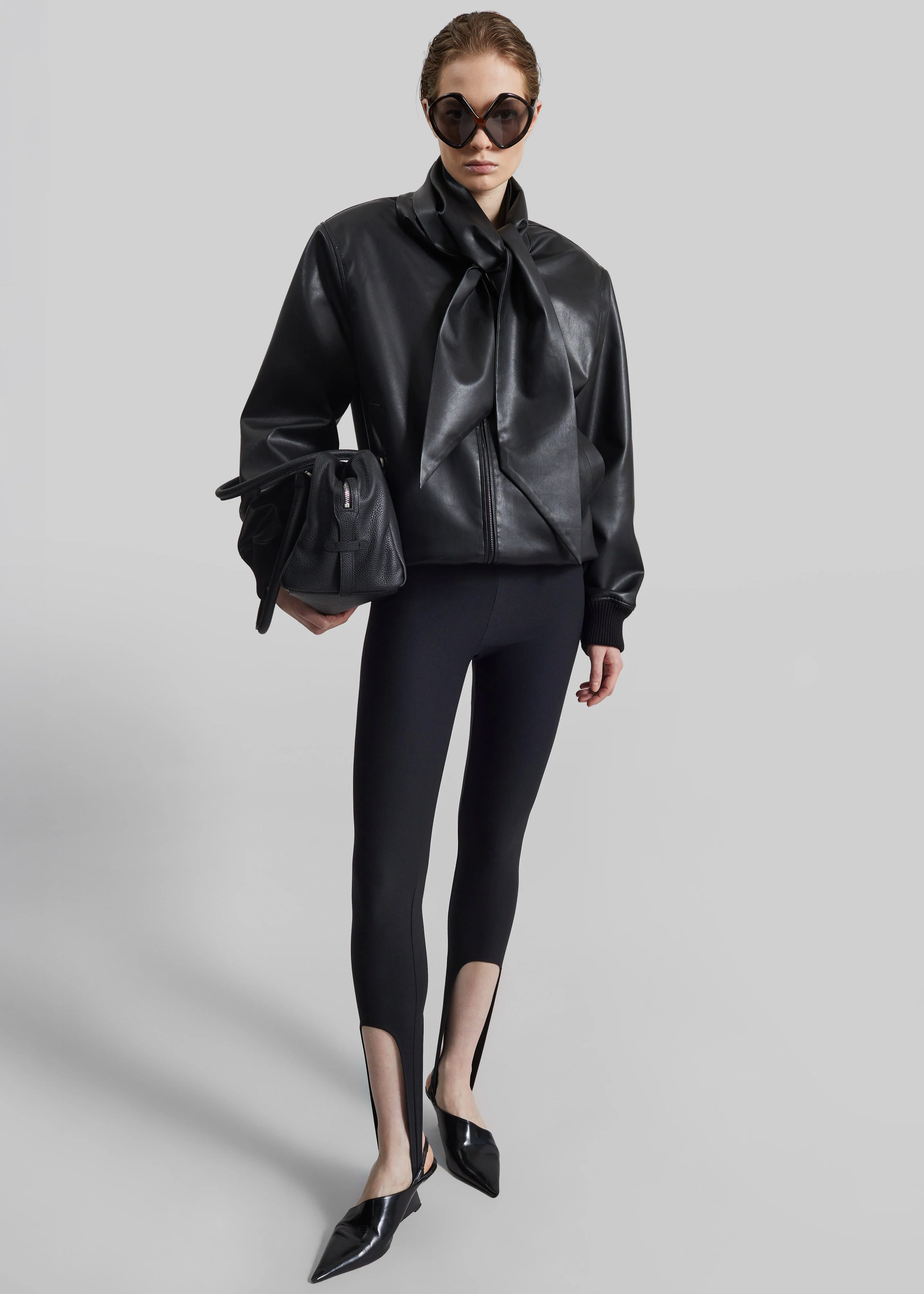 Hirson Faux Leather Scarf Jacket - Black - Image 3