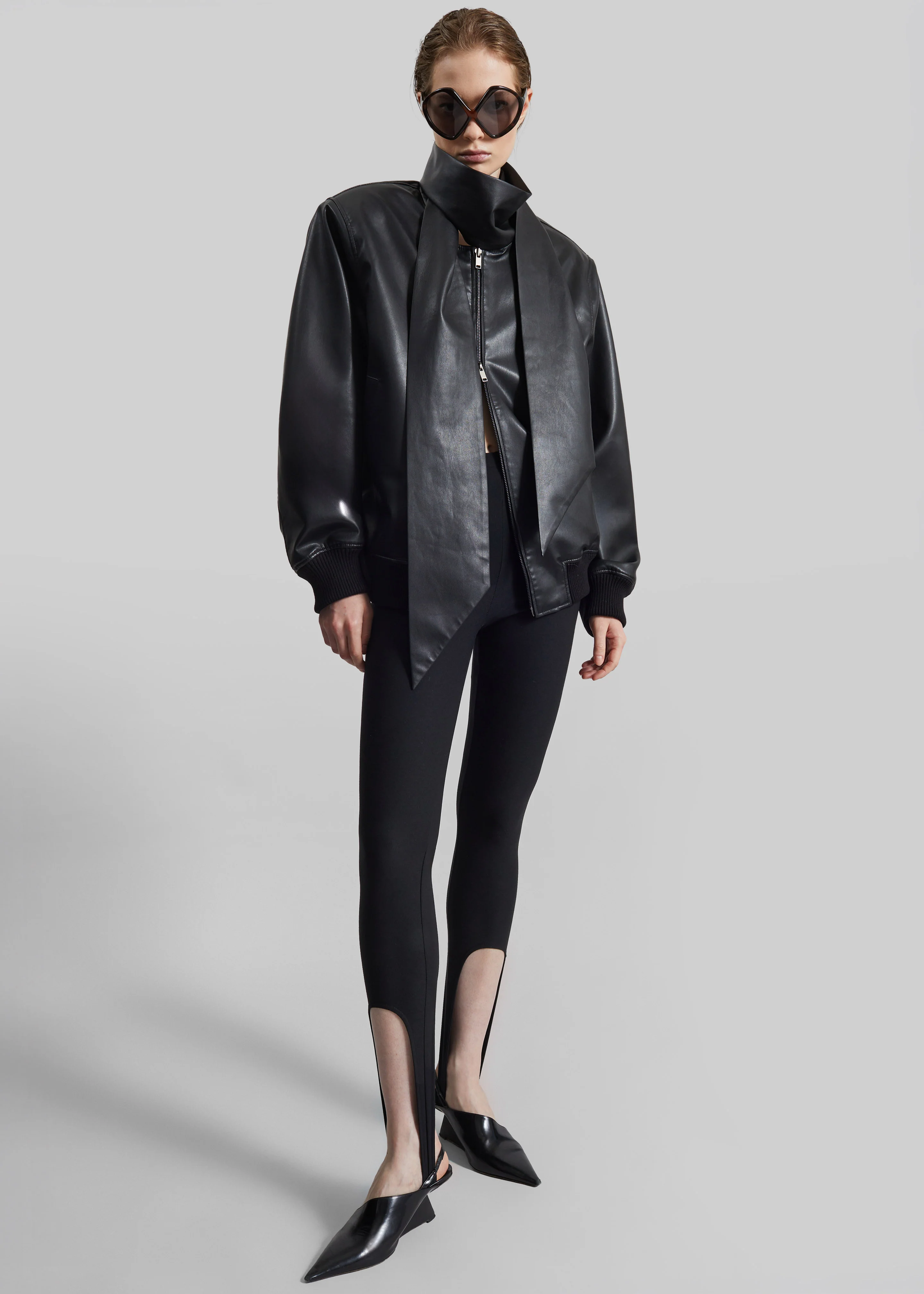 Hirson Faux Leather Scarf Jacket - Black - Image 4