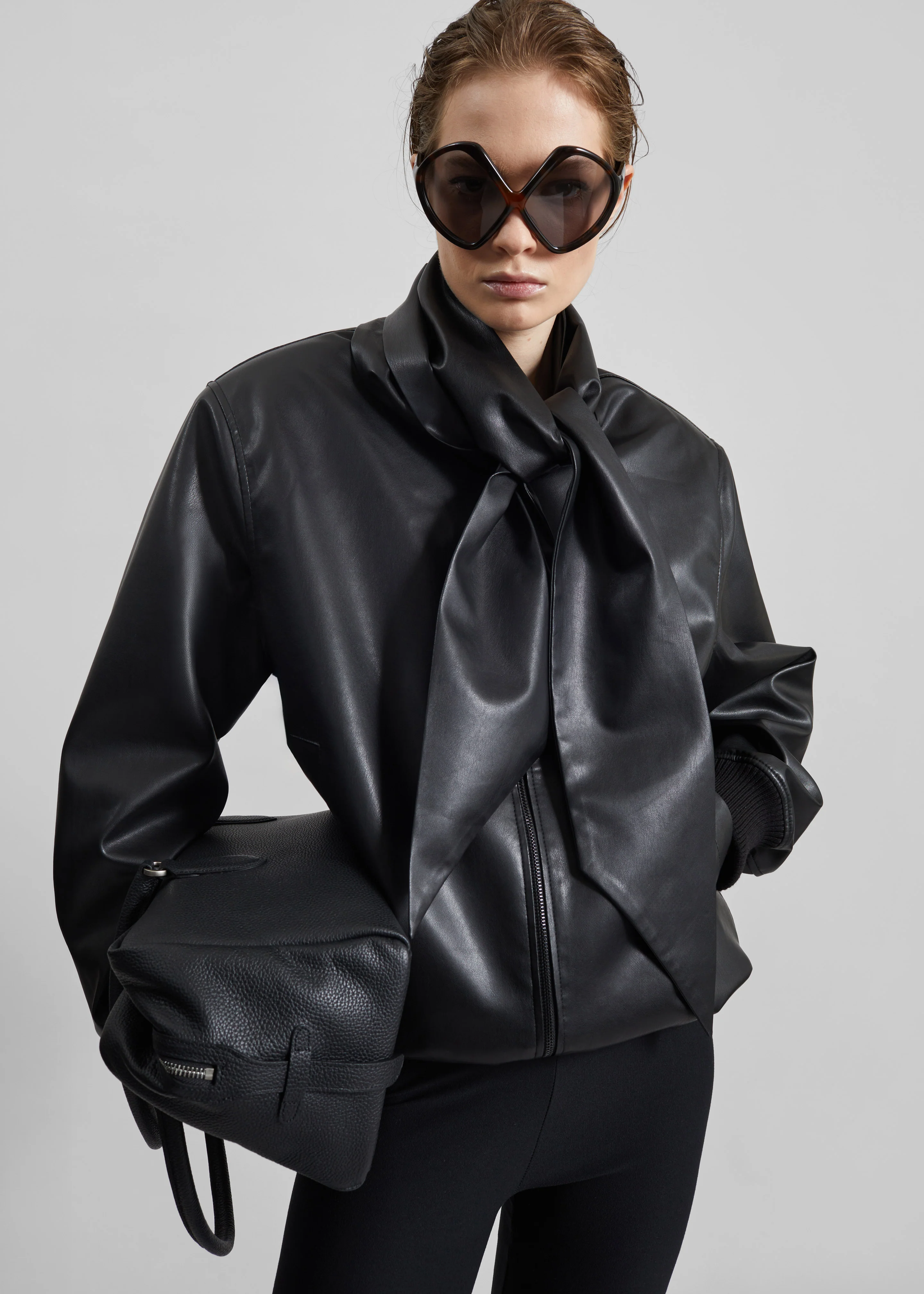 Hirson Faux Leather Scarf Jacket - Black - Image 5