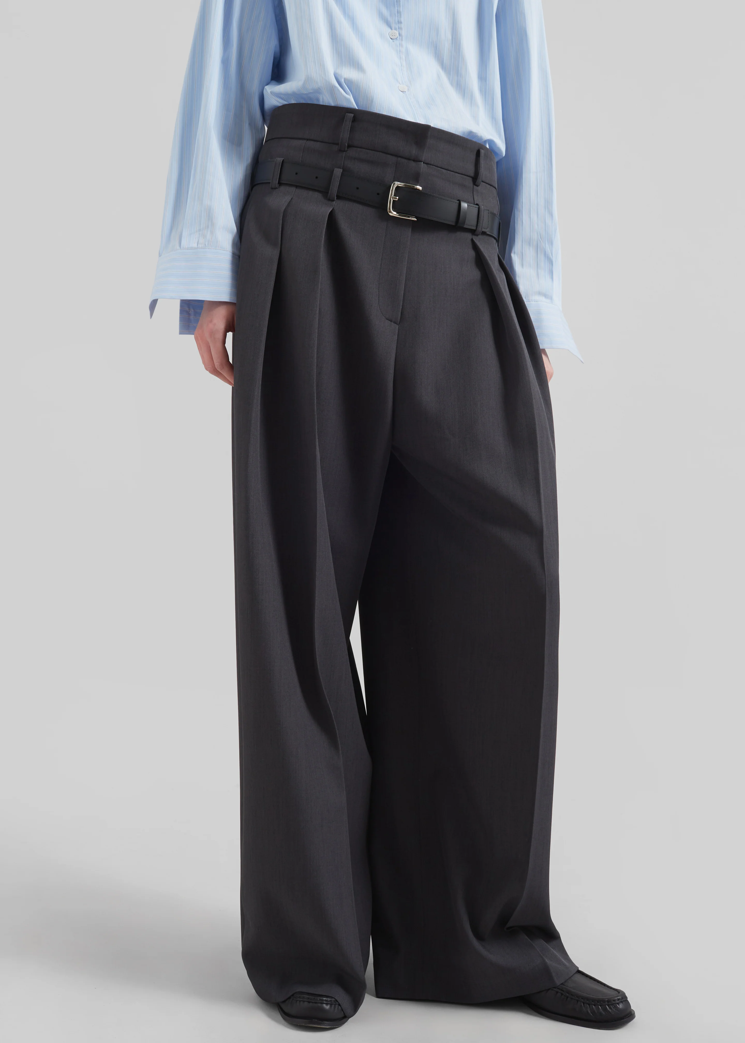 Hobart Double Belt Loop Trousers - Dark Grey - Image 5