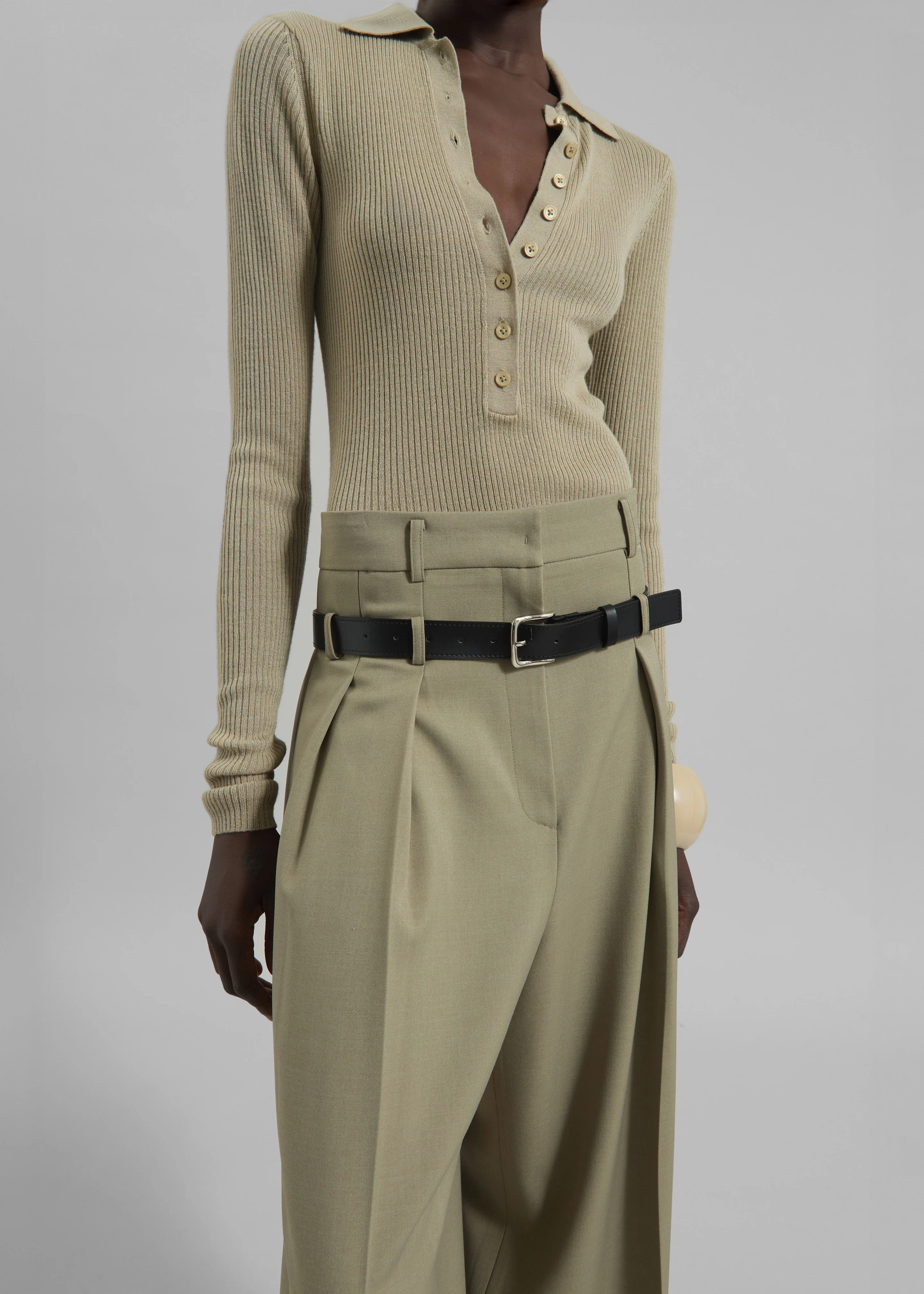 Hobart Double Belt Loop Trousers - Pale Olive - Image 4