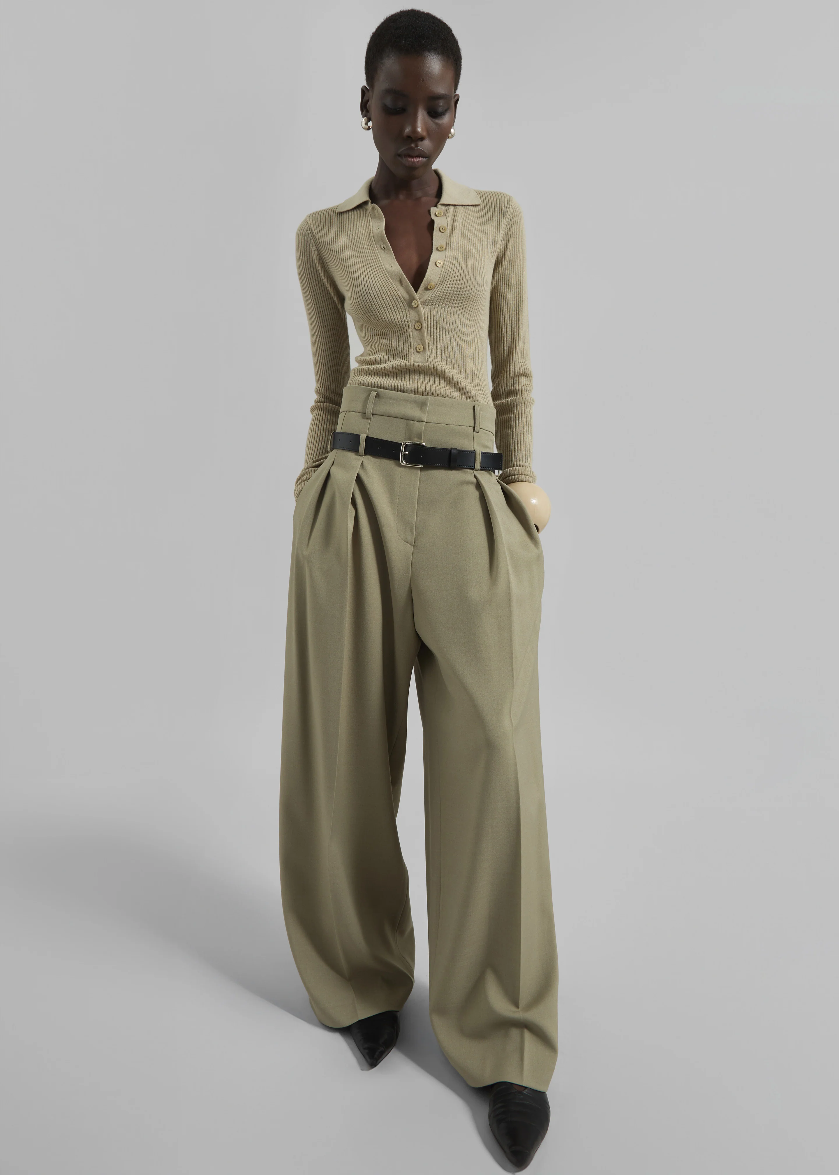 Hobart Double Belt Loop Trousers - Pale Olive - Image 6