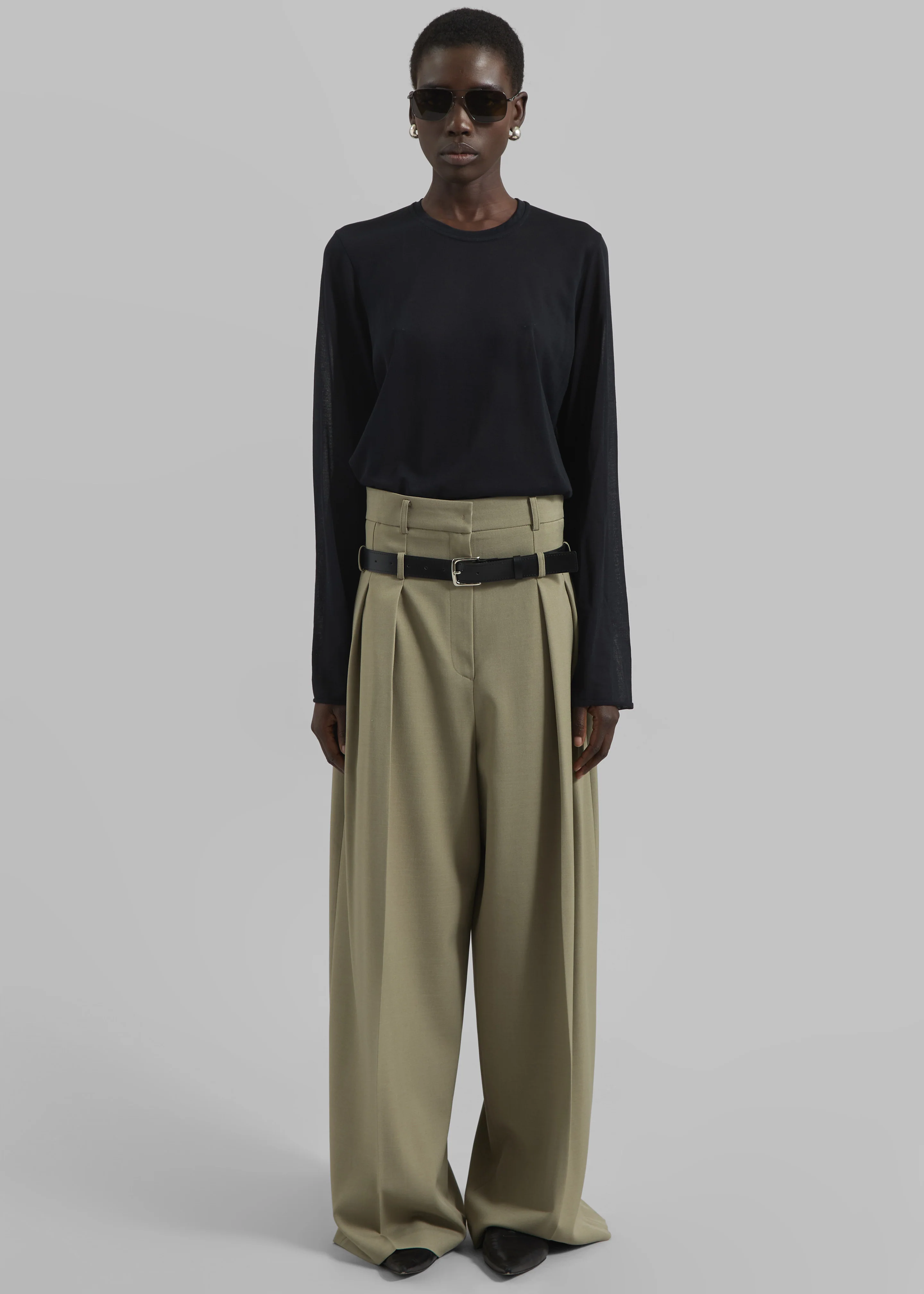 Hobart Double Belt Loop Trousers - Pale Olive - Image 7