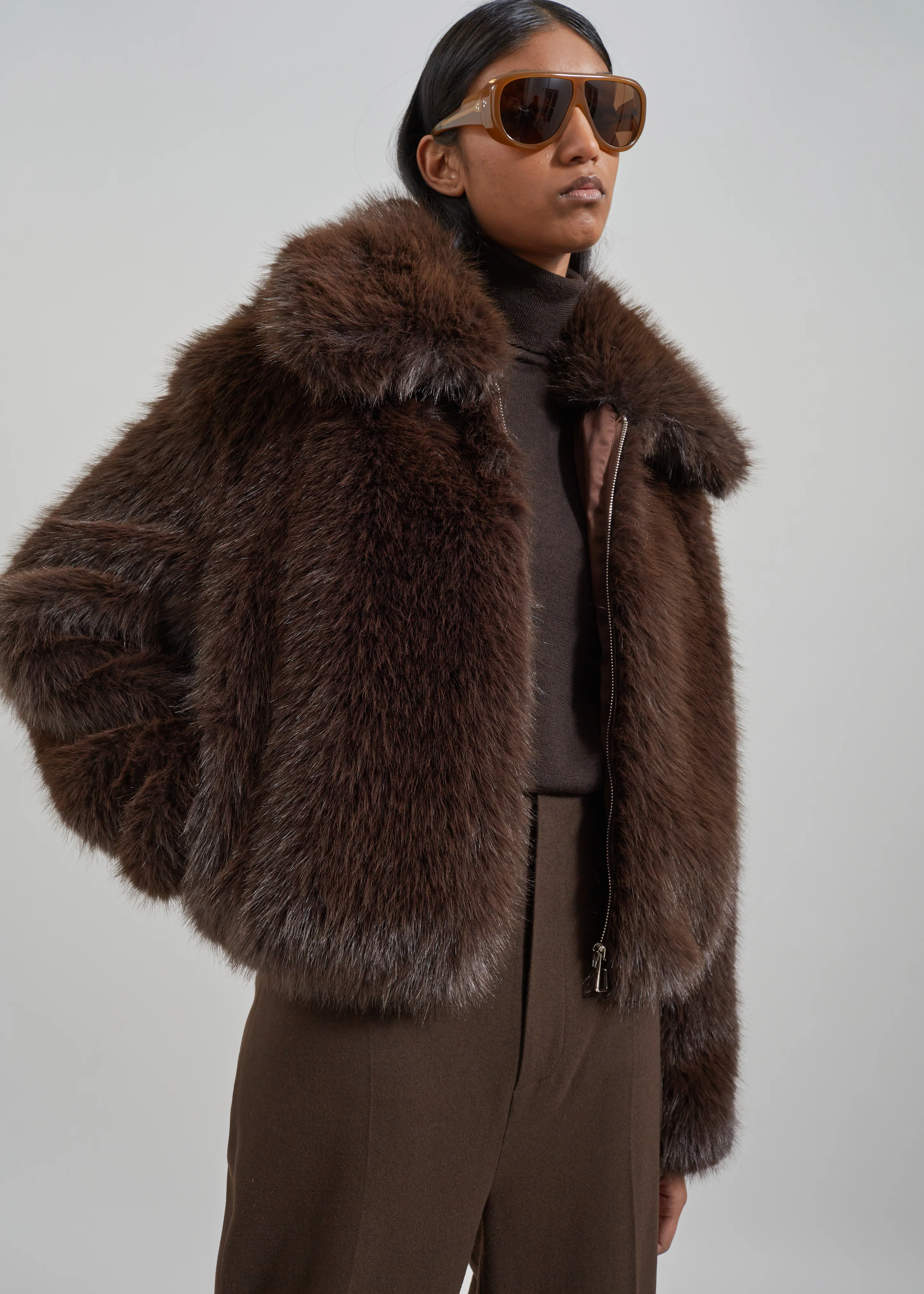Hope Faux Fur Jacket - Brown - Image 6