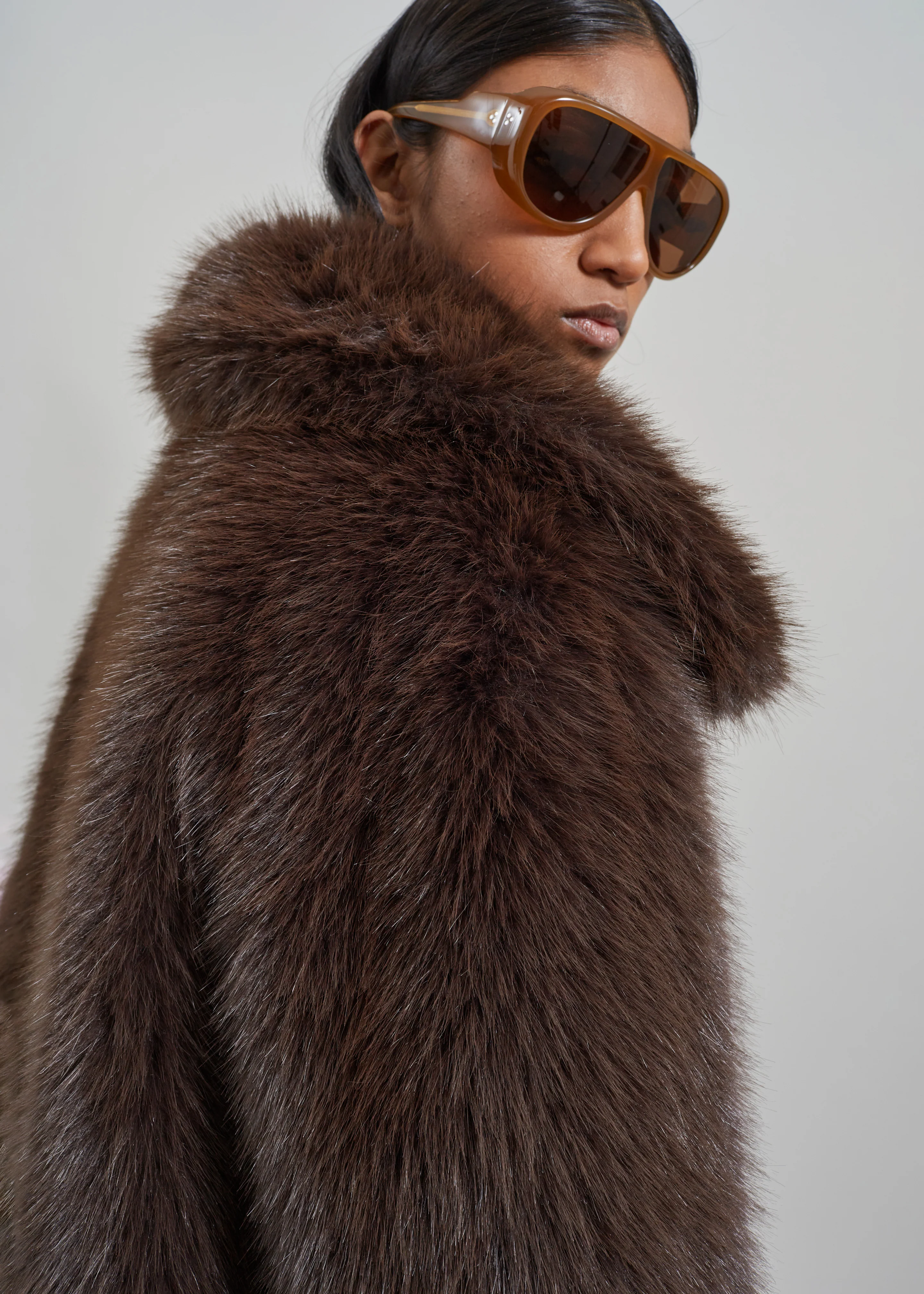 Hope Faux Fur Jacket - Brown - Image 7