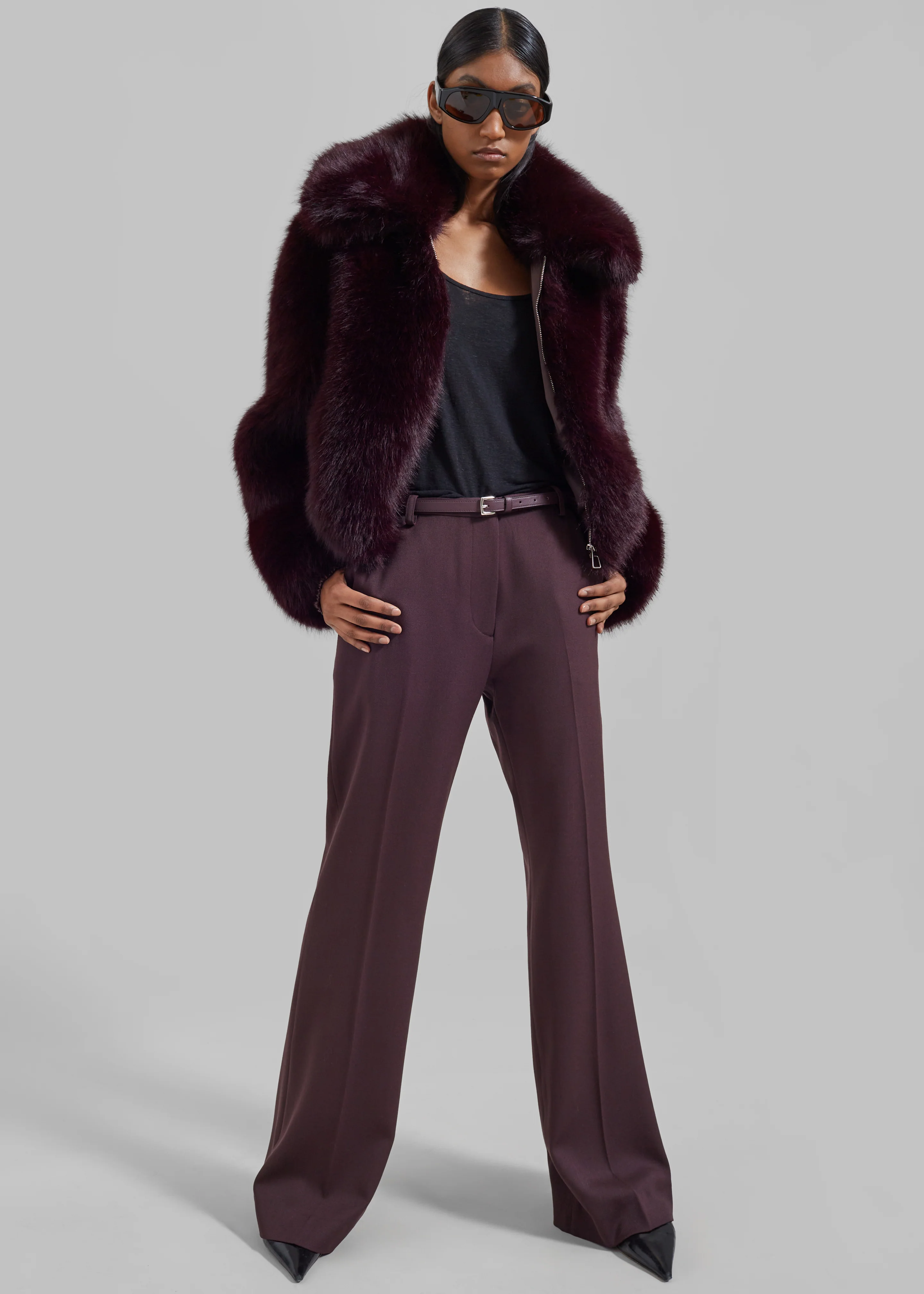 Hope Faux Fur Jacket - Dark Plum - Image 4