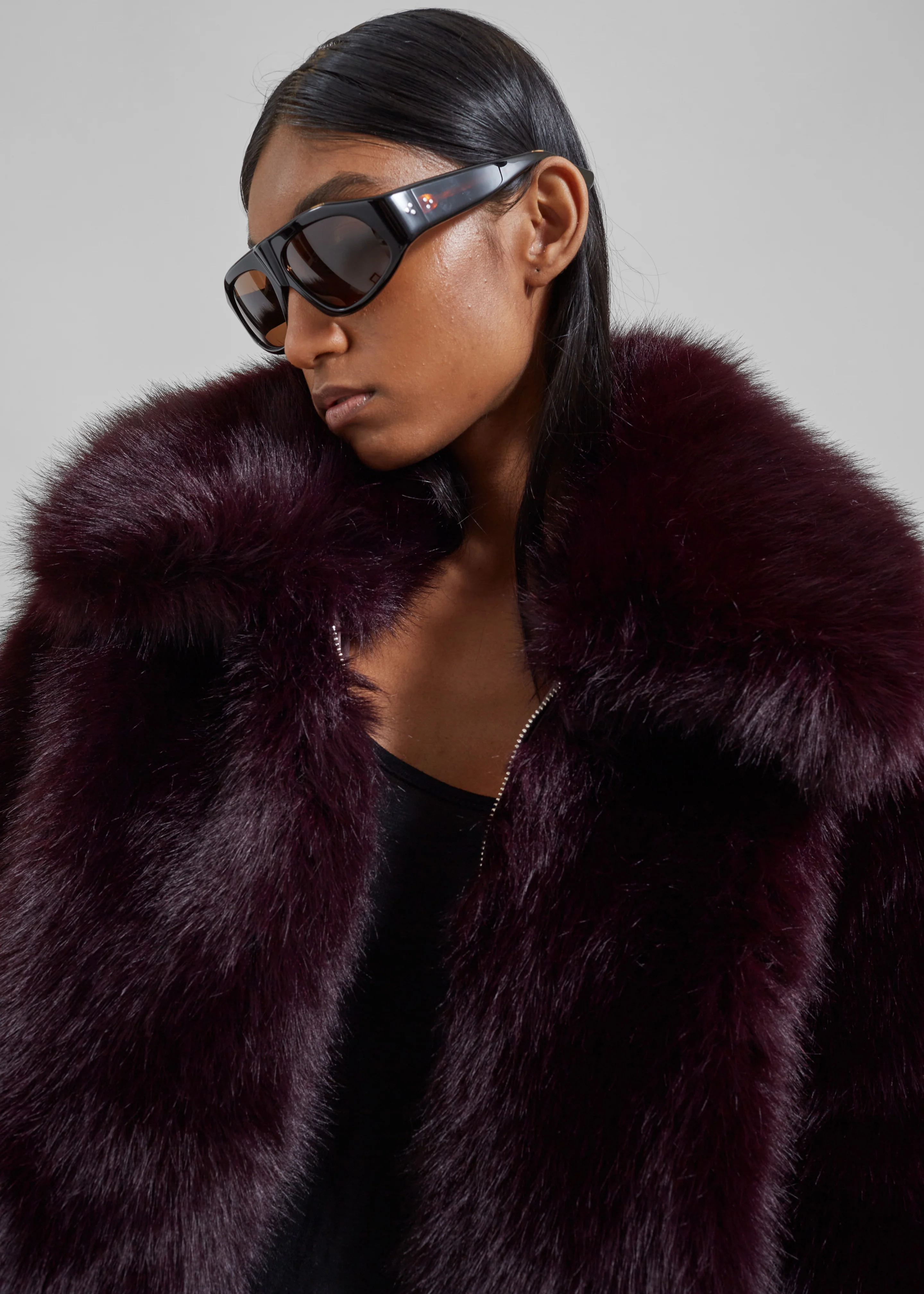Hope Faux Fur Jacket - Dark Plum - Image 5