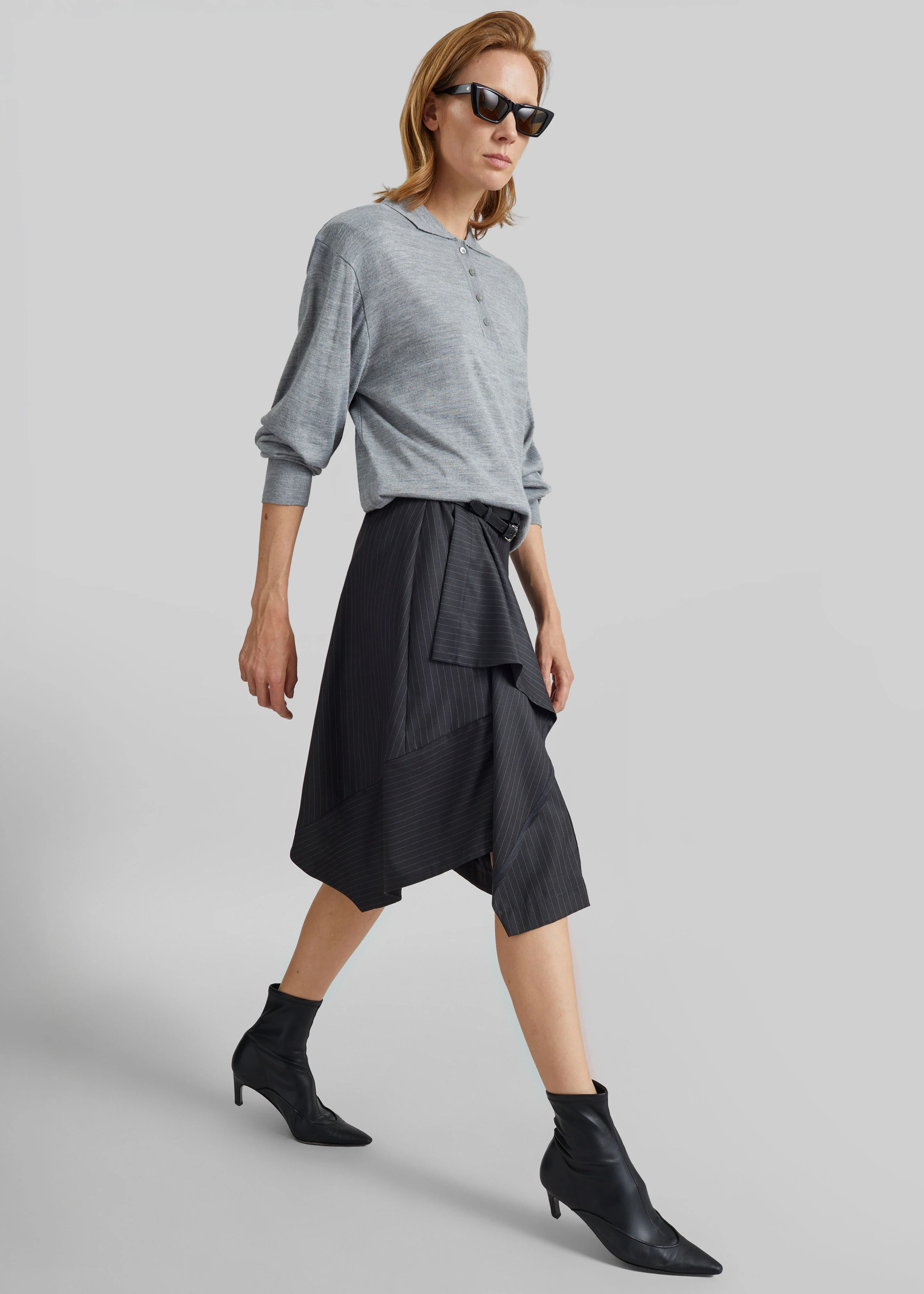Iena Asymmetric Skirt - Charcoal Pinstripe - Image 3
