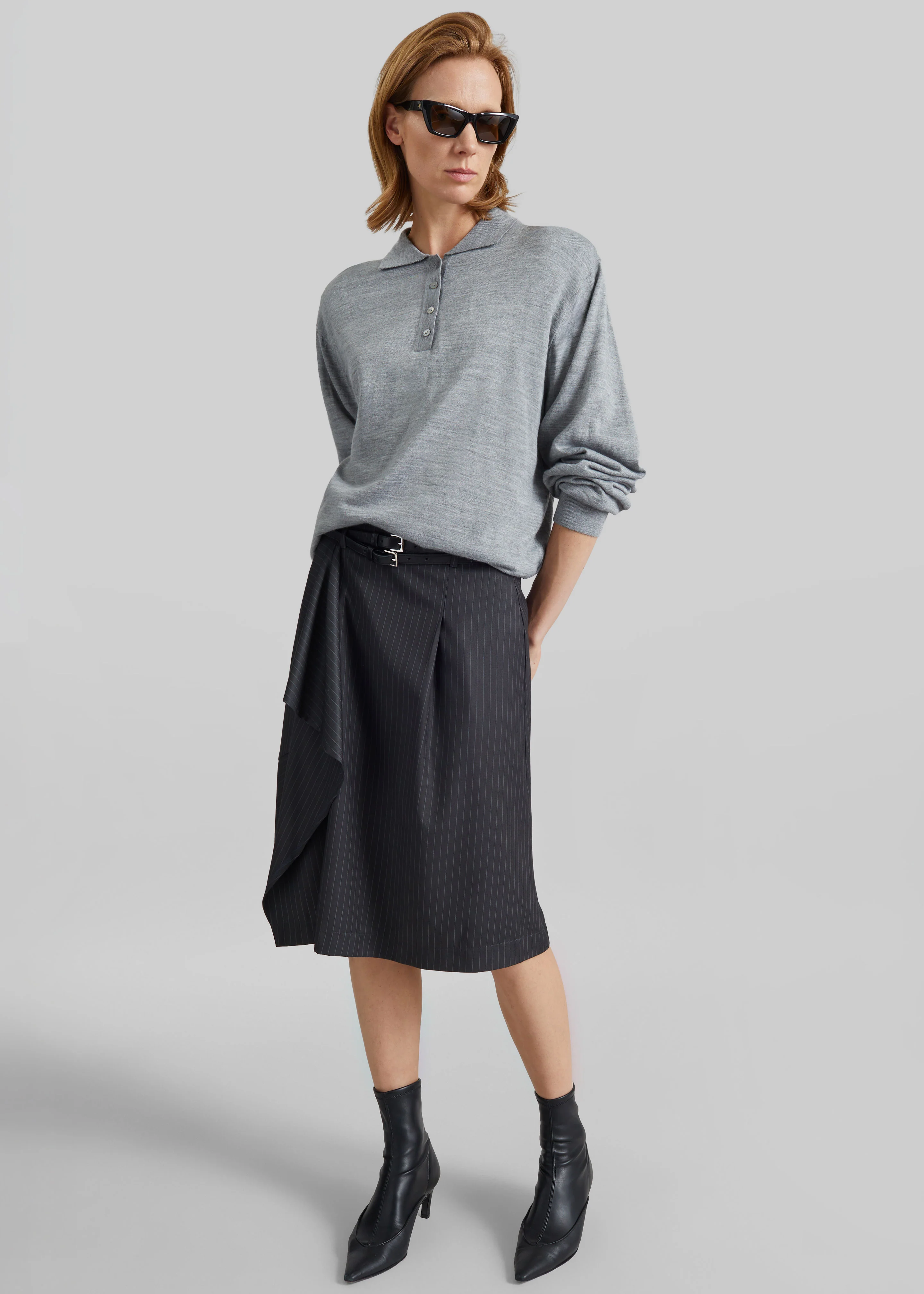 Iena Asymmetric Skirt - Charcoal Pinstripe - Image 5
