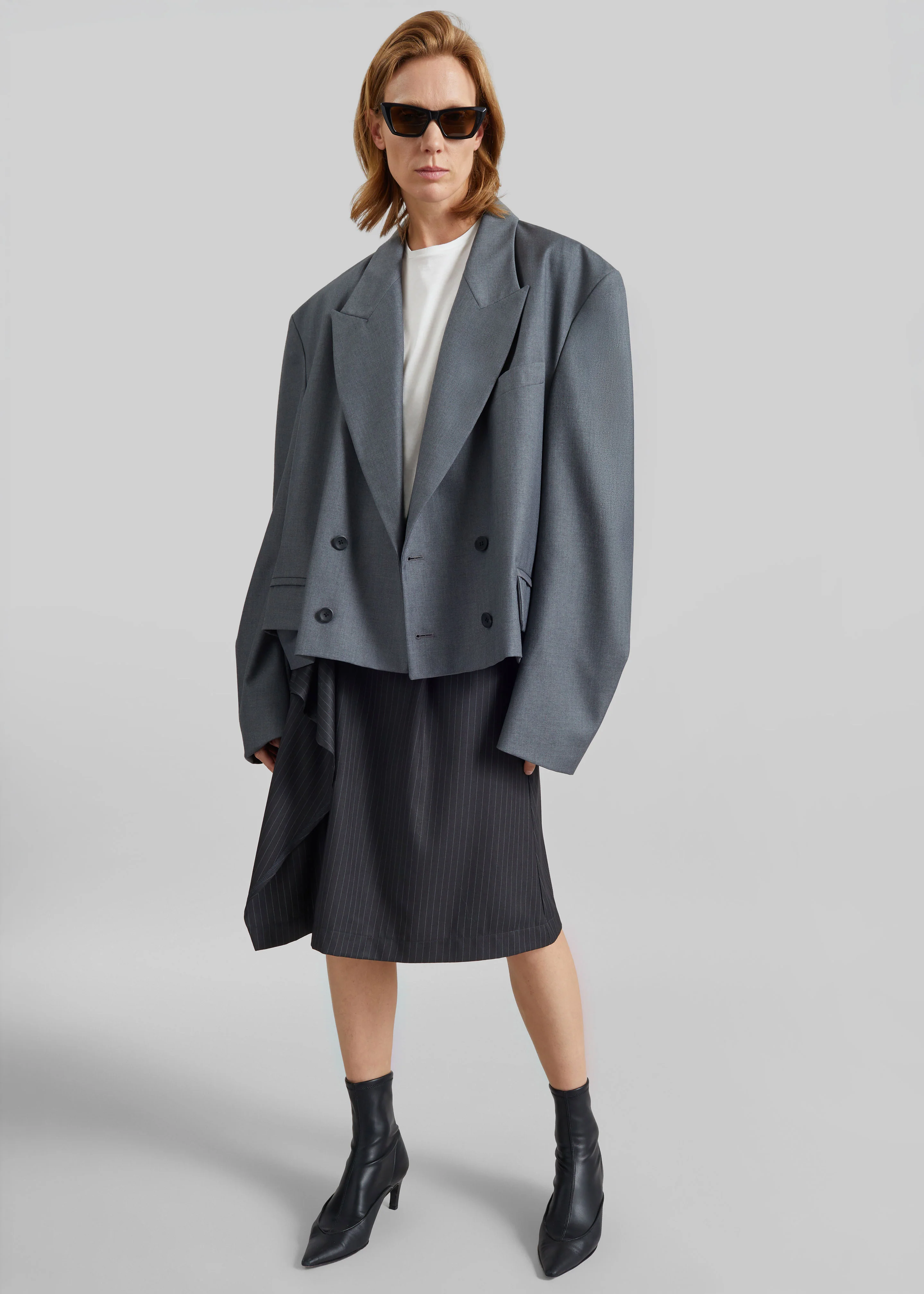 Iena Asymmetric Skirt - Charcoal Pinstripe - Image 6