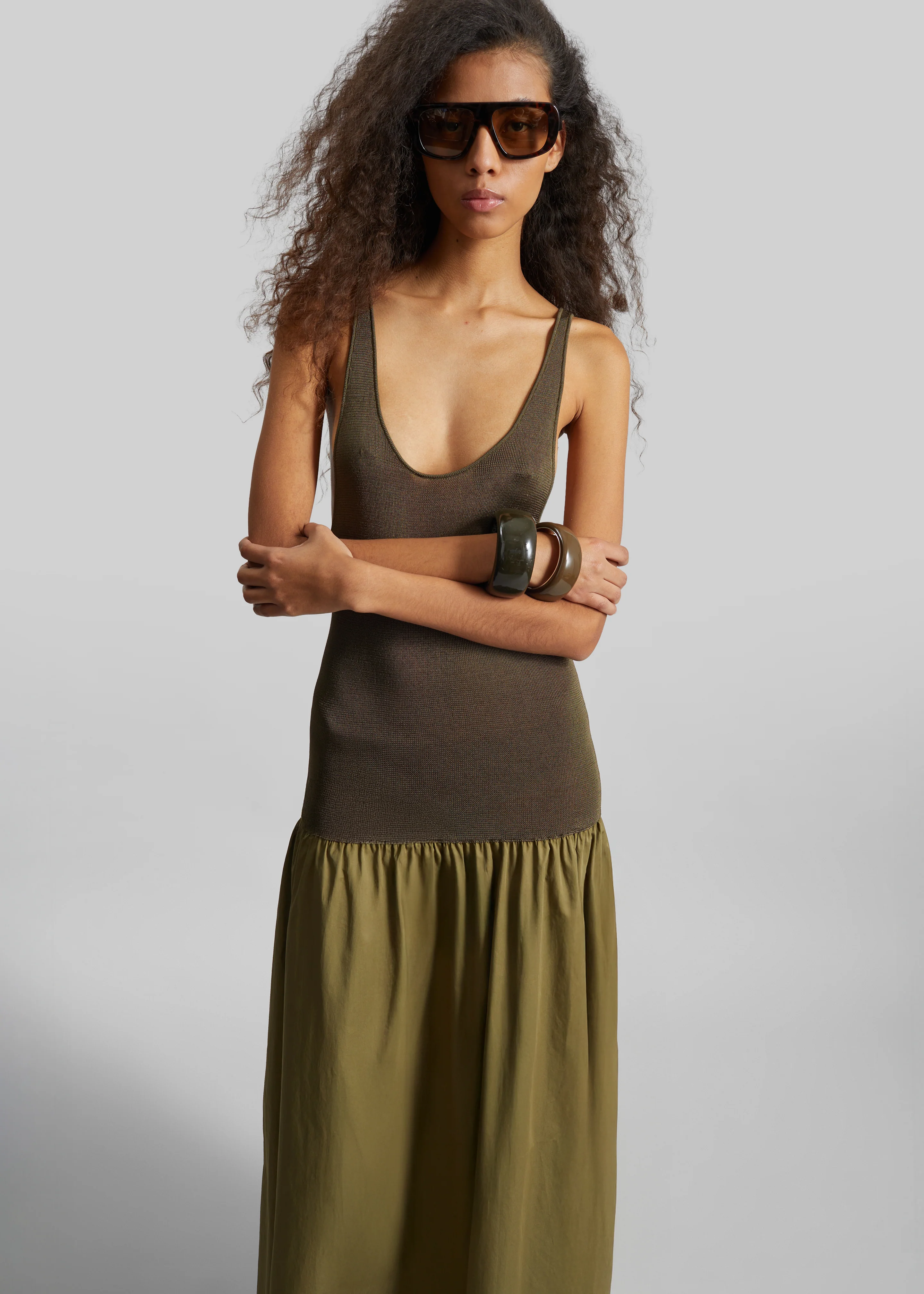 Iliya Drop Waist Maxi Dress - Olive - Image 2