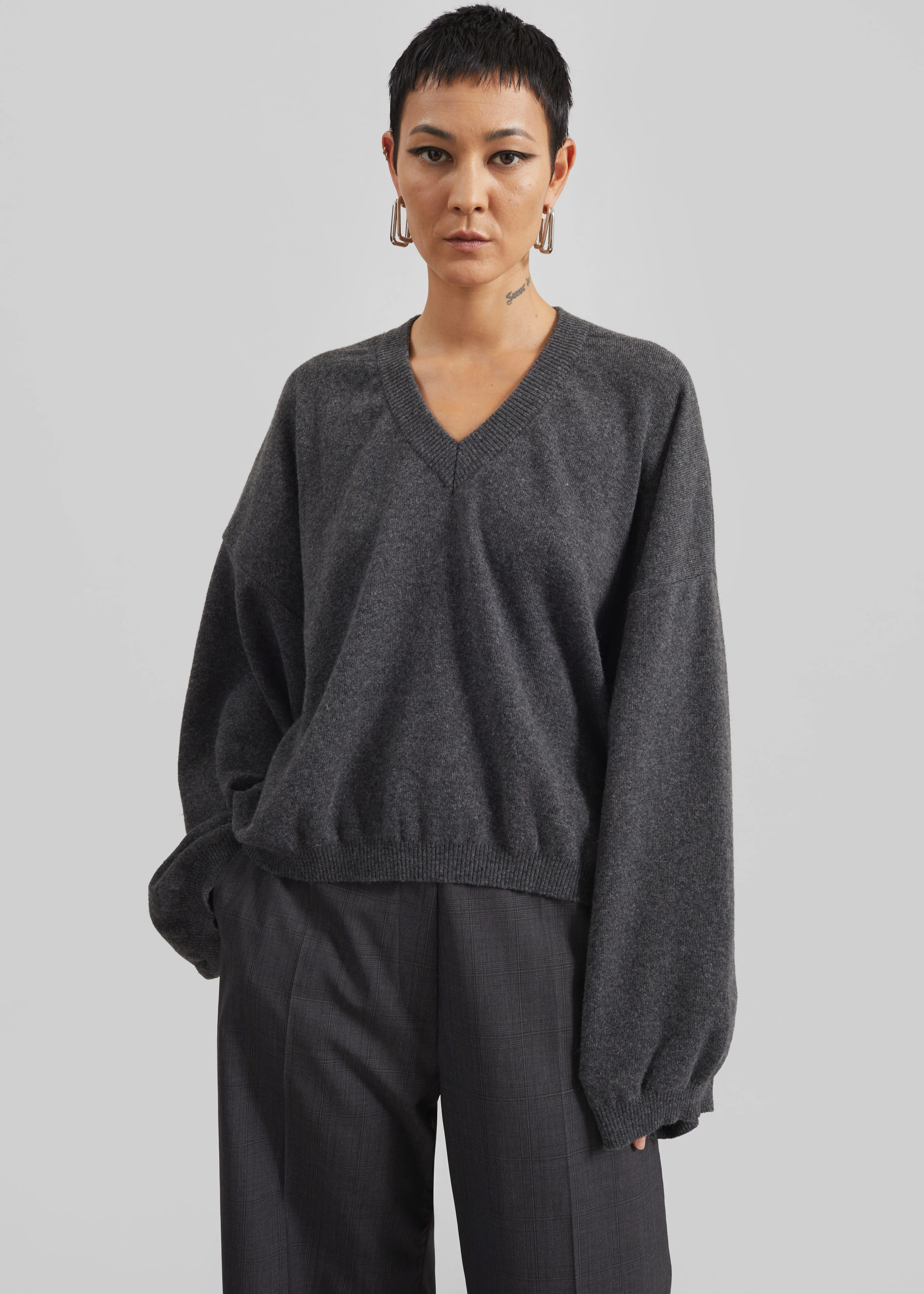 Ilston V-Neck Sweater - Grey - Image 5