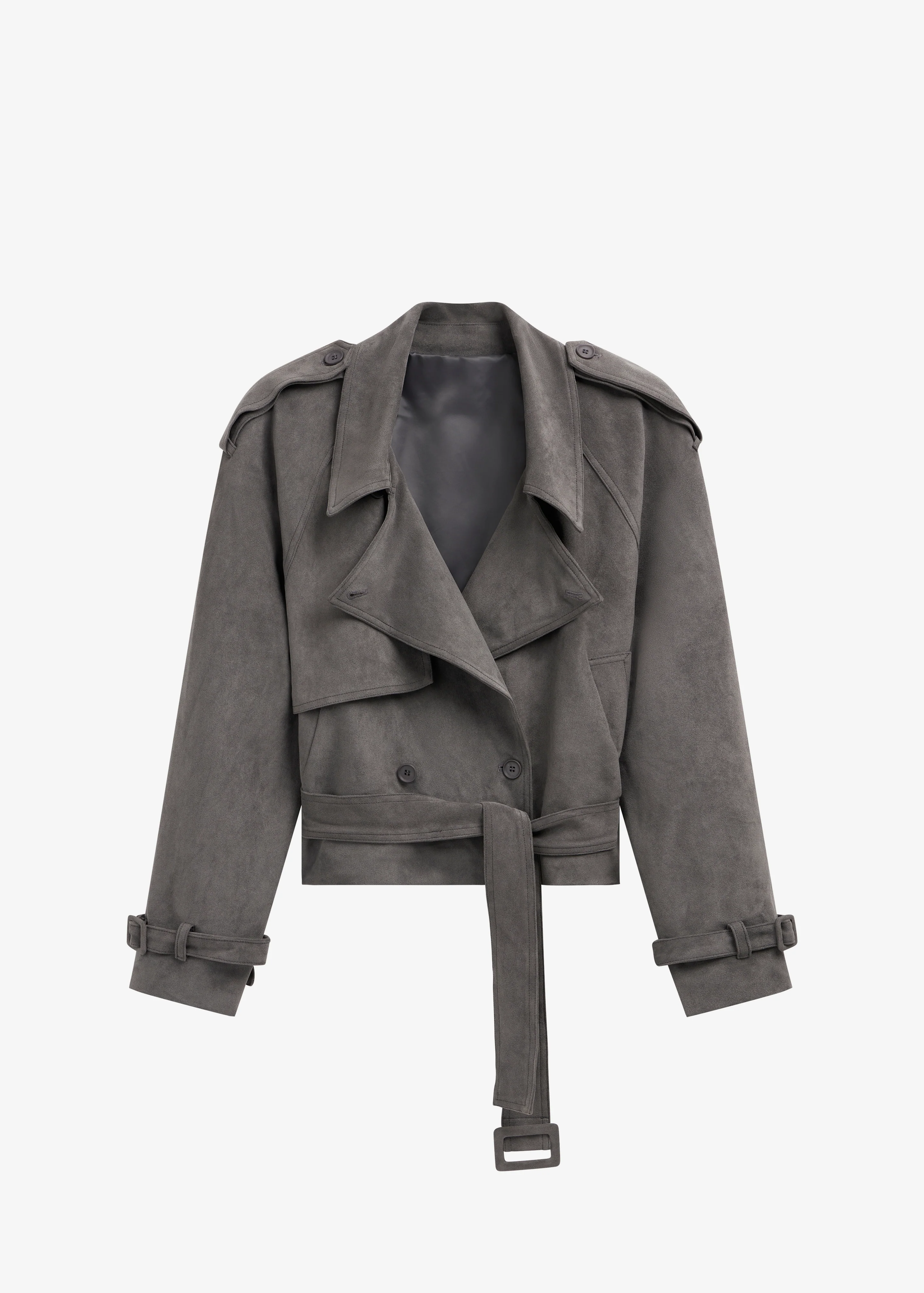 Islington Faux Suede Cropped Trench - Grey - Image 10
