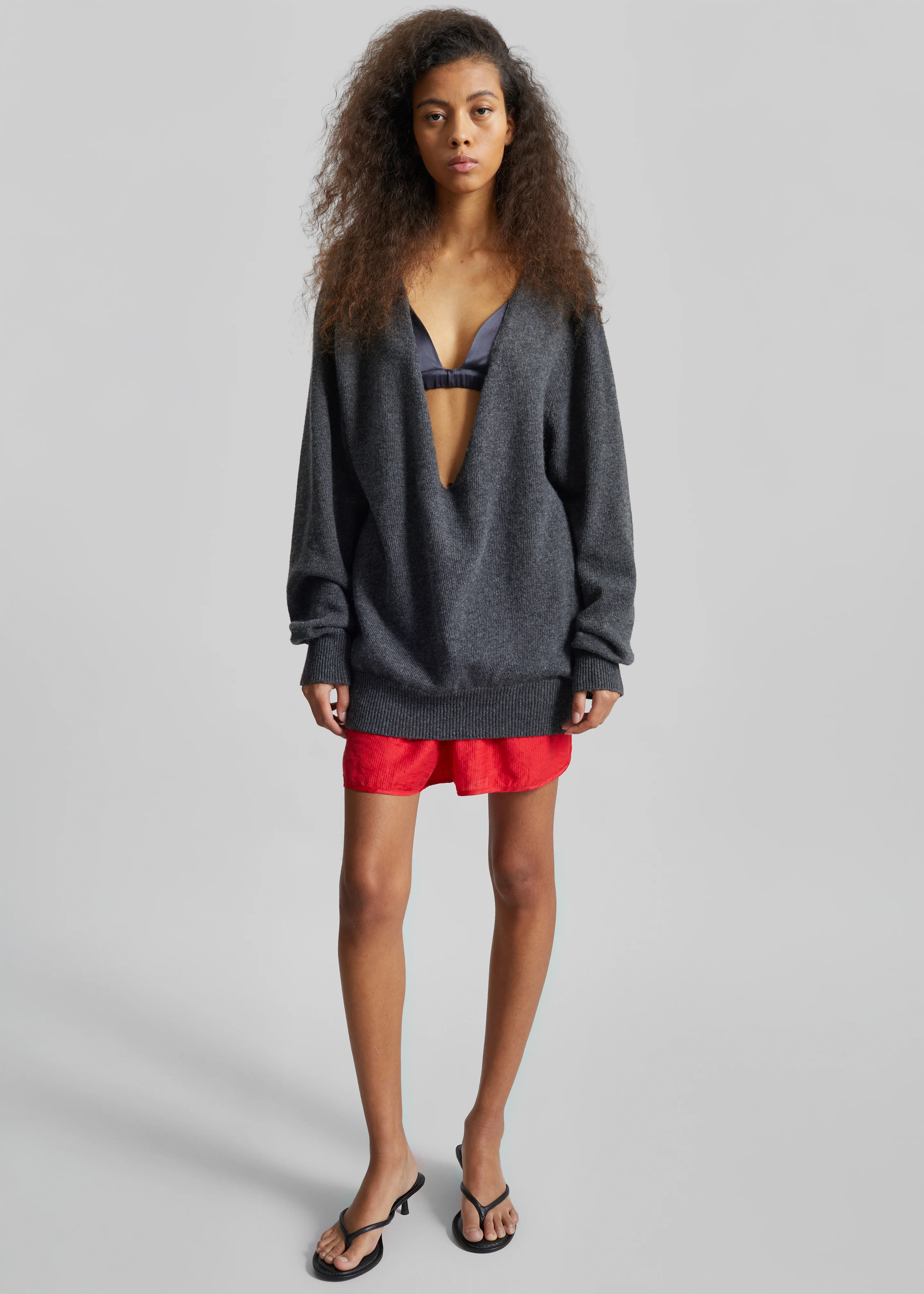 Issy Deep V-Neck Pullover - Dark Grey - Image 3