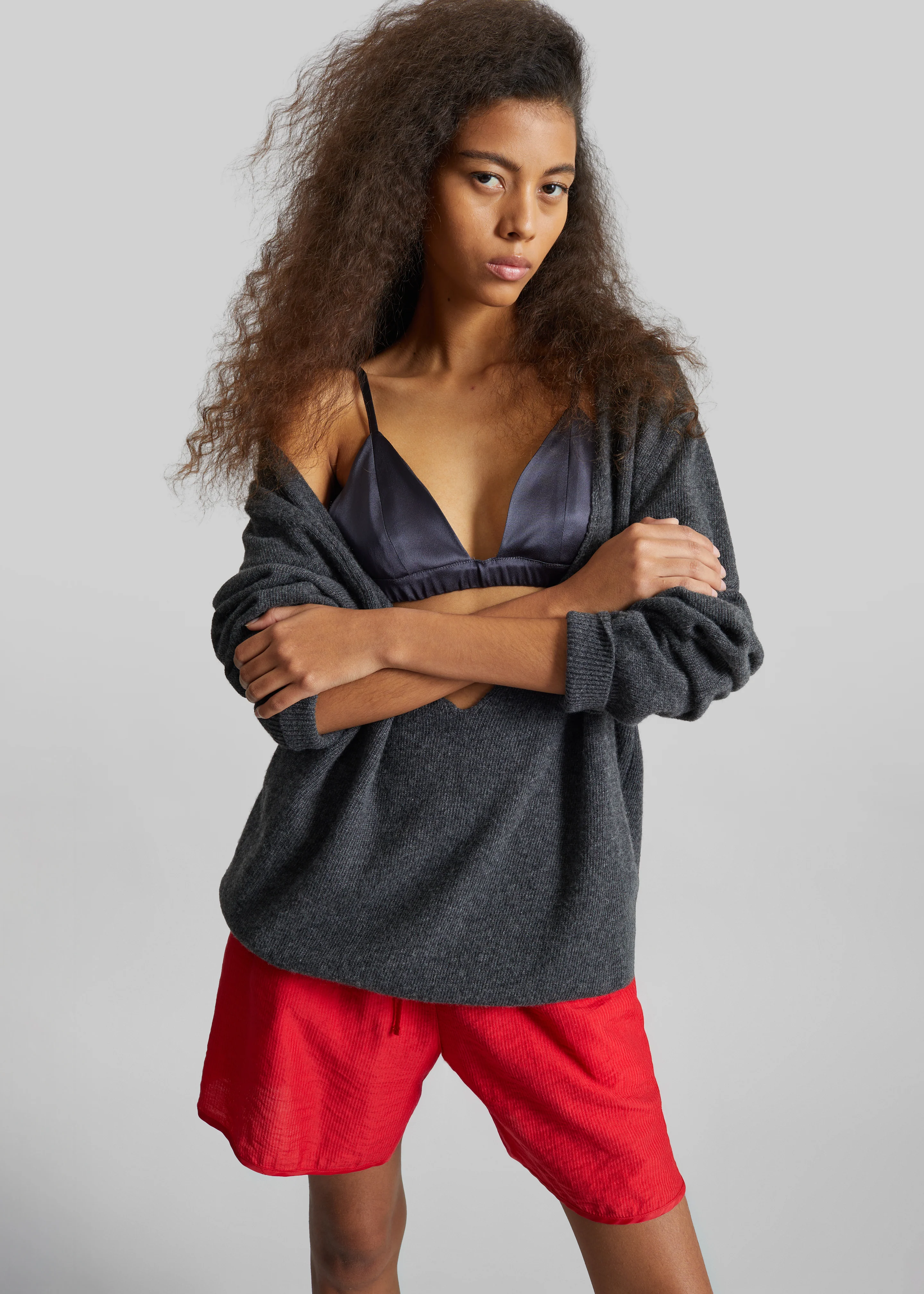 Issy Deep V-Neck Pullover - Dark Grey - Image 4