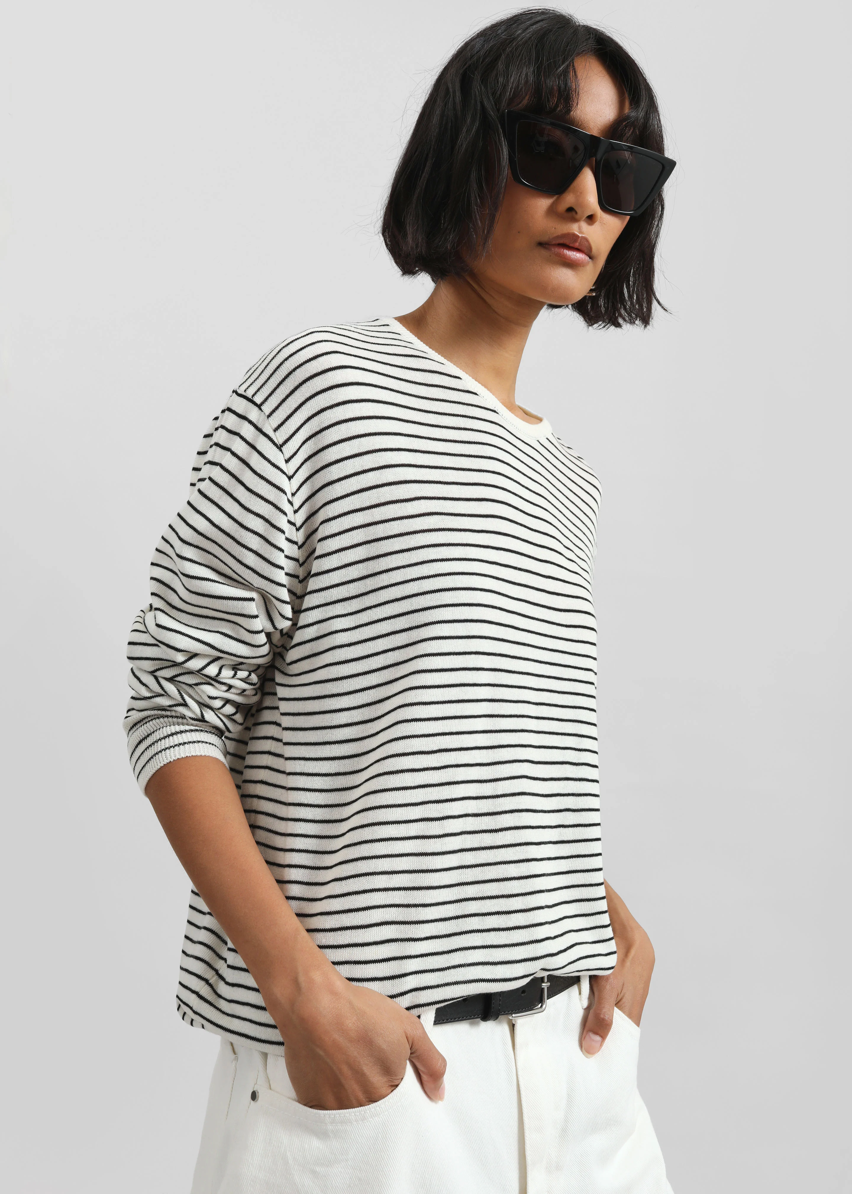 Iven Knit Pullover - White/Black Stripe - Image 5