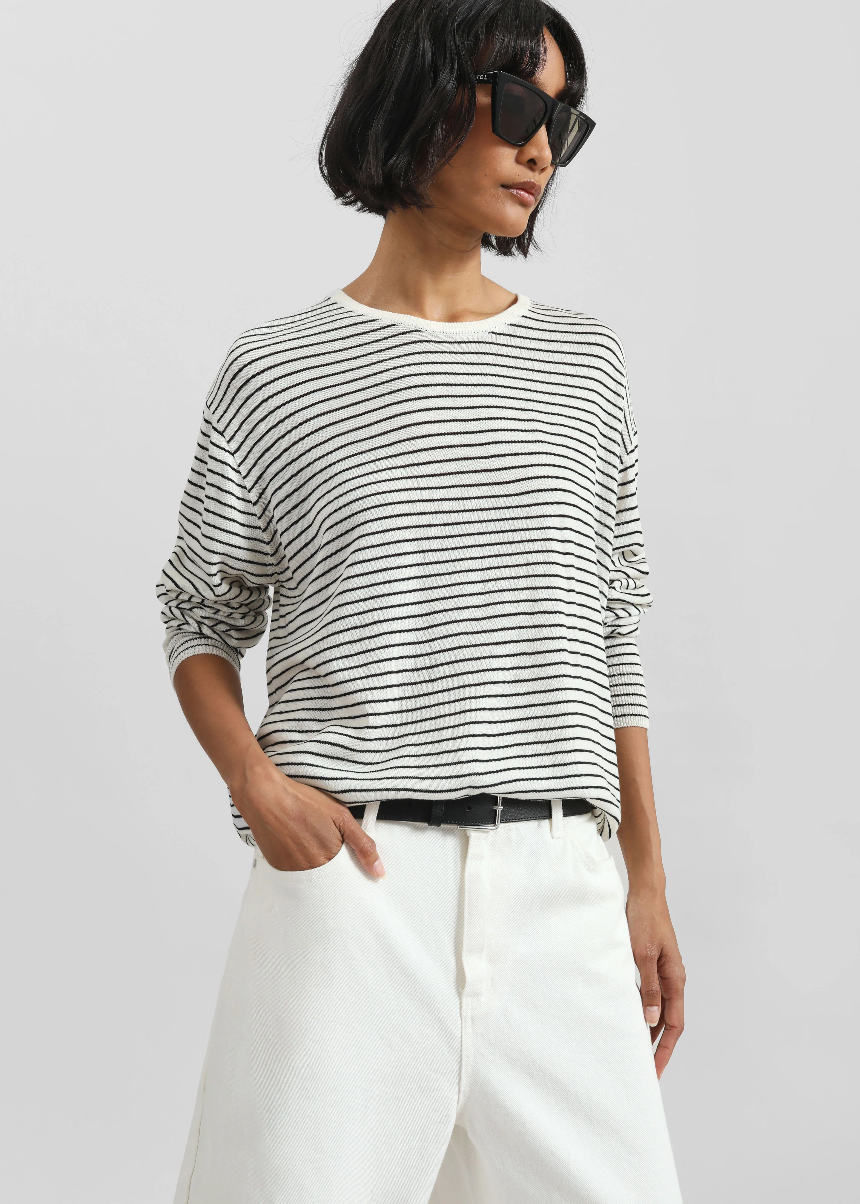 Iven Knit Pullover - White/Black Stripe - Image 6