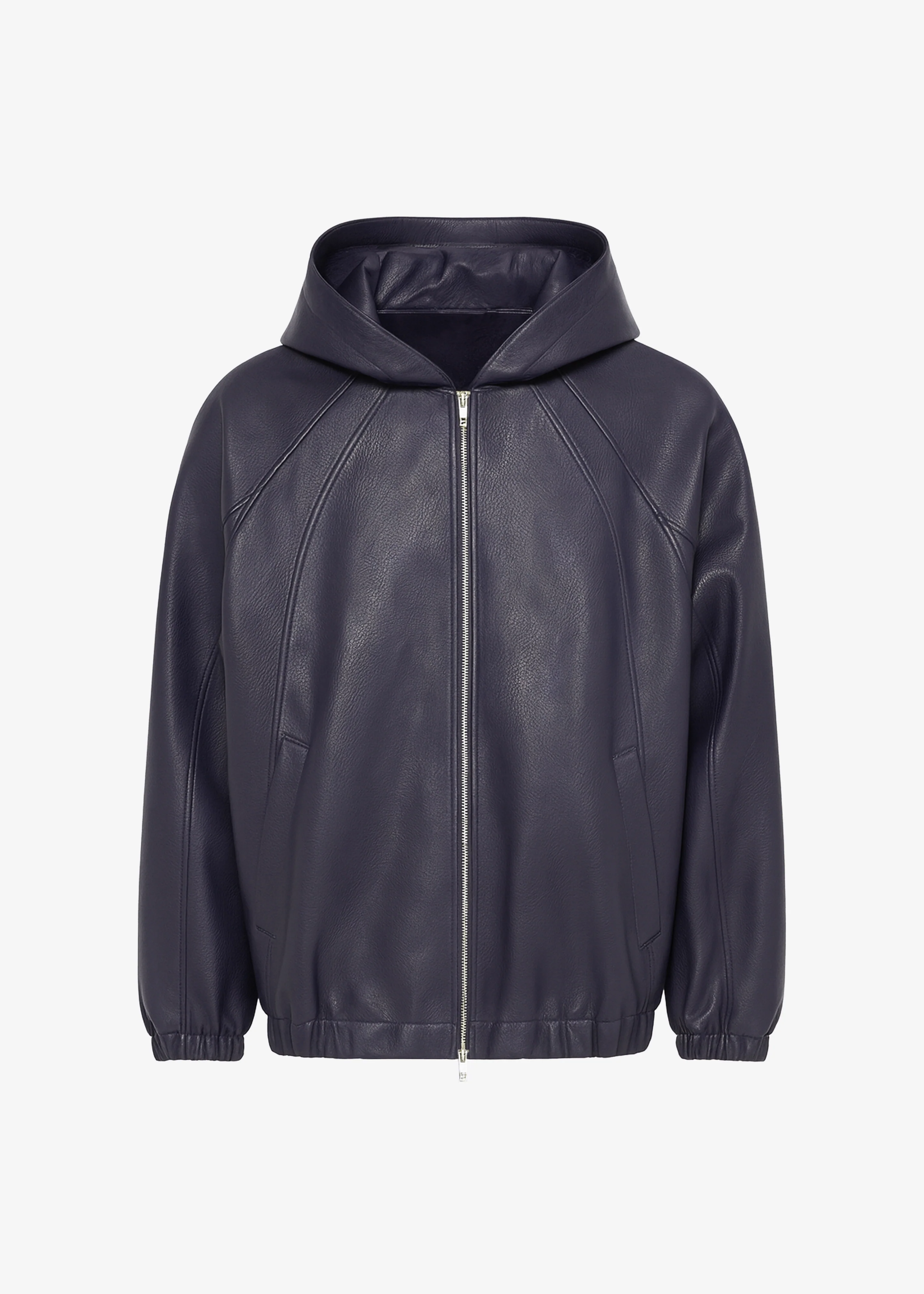 Iver Faux Leather Hooded Jacket - Navy - Image 10