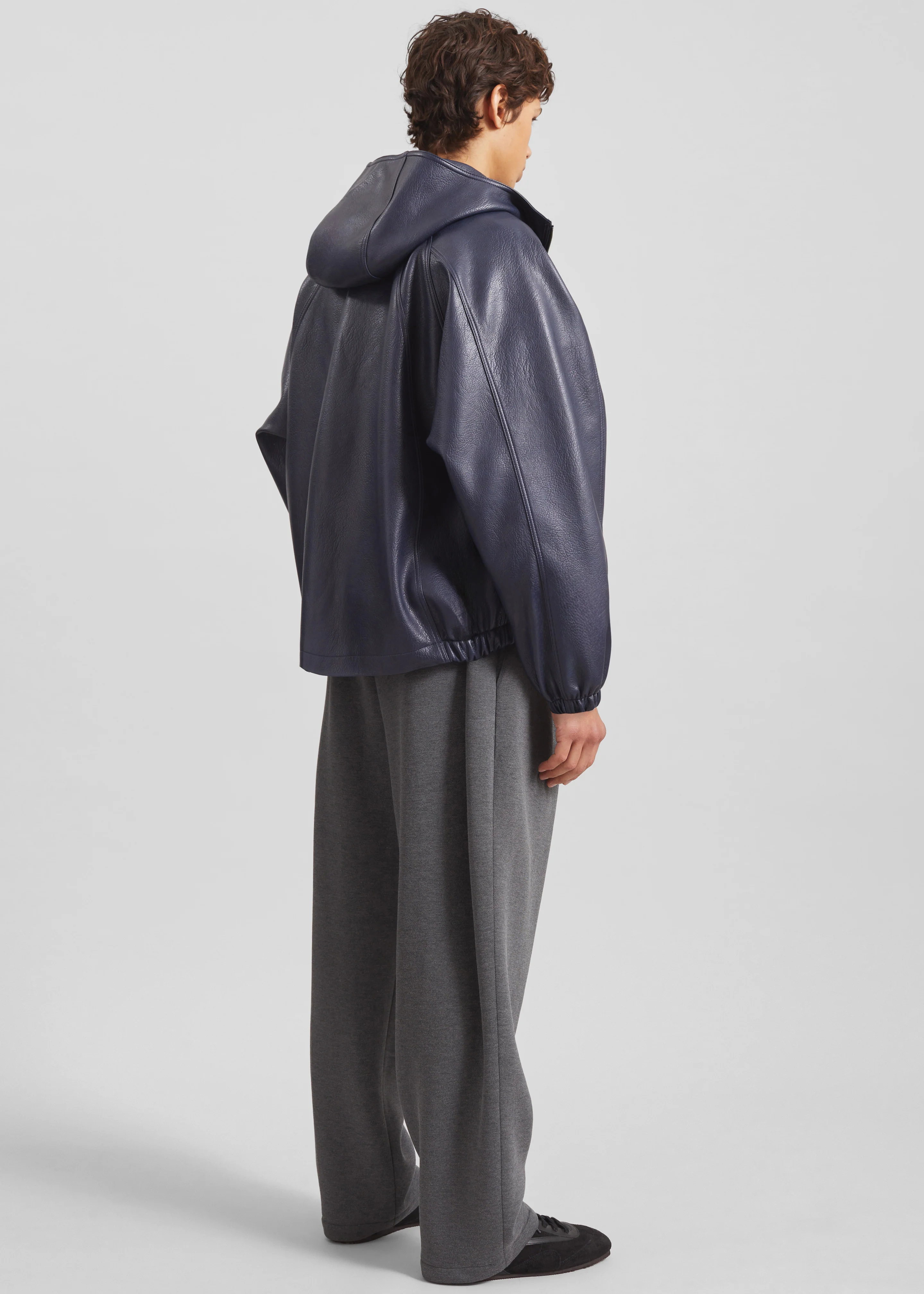 Iver Faux Leather Hooded Jacket - Navy - Image 9