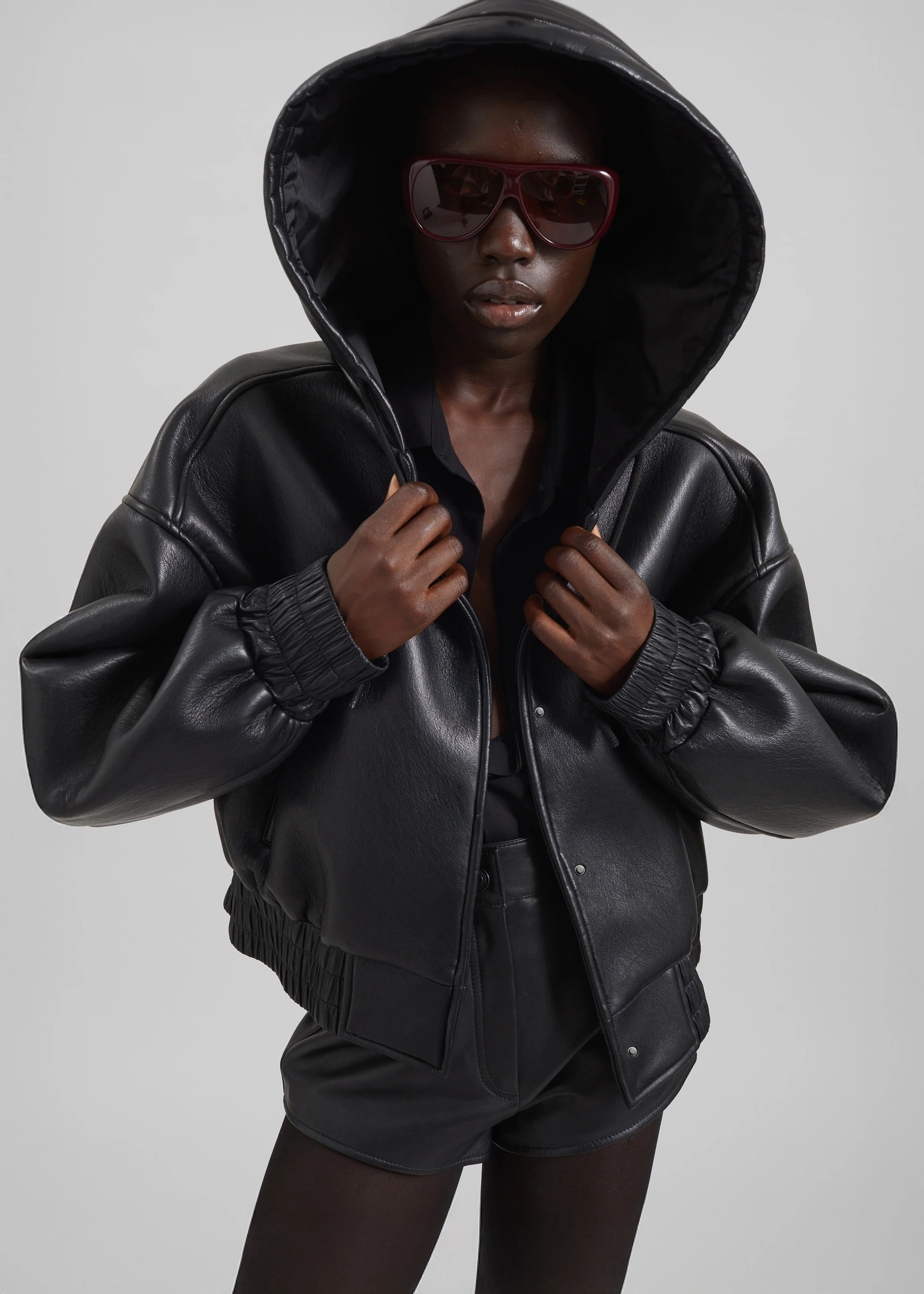 Jackson Faux Leather Bonded Bomber - Black - Image 3