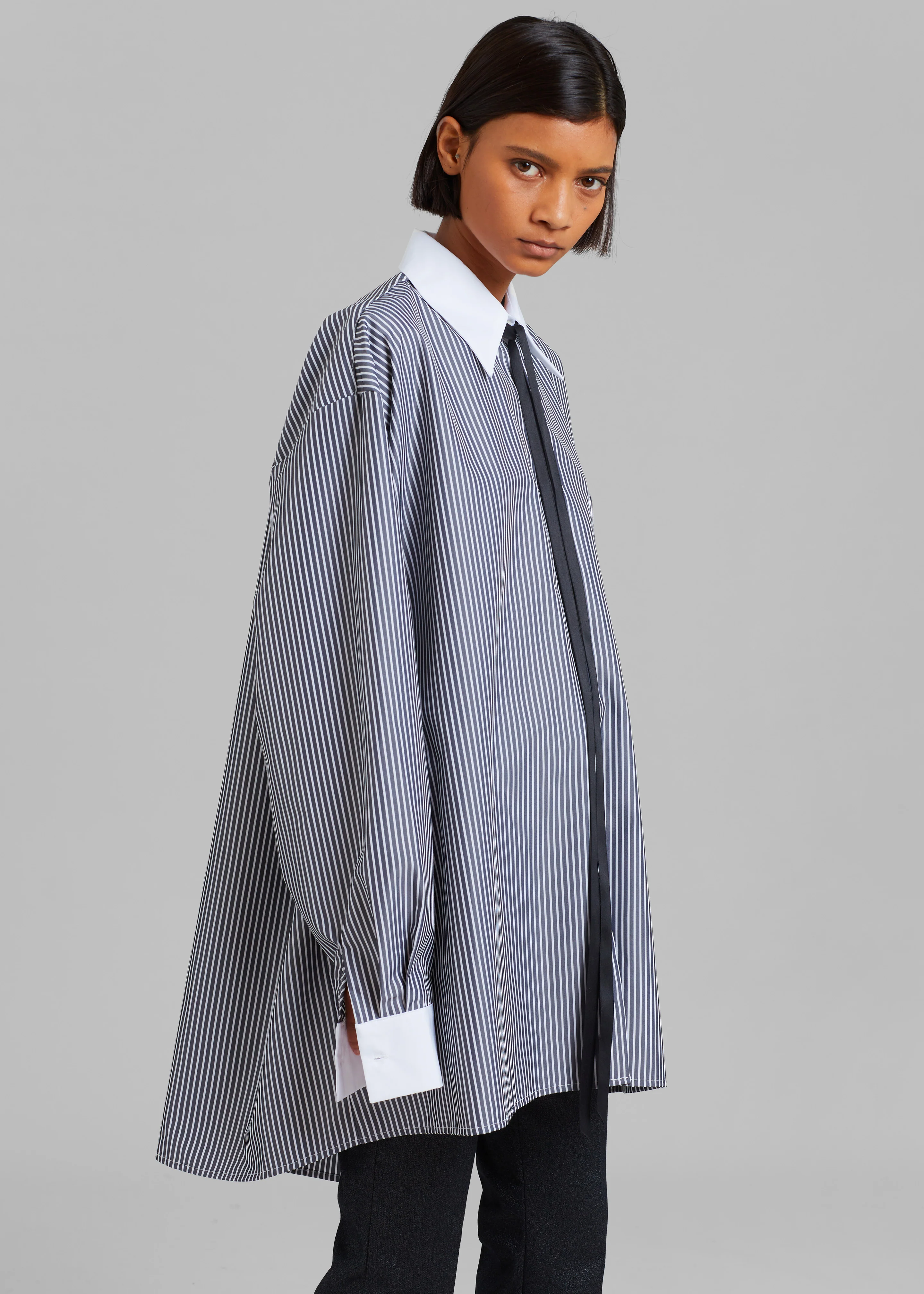 Jany Tie-Neck Shirt - Black Stripe - Image 5