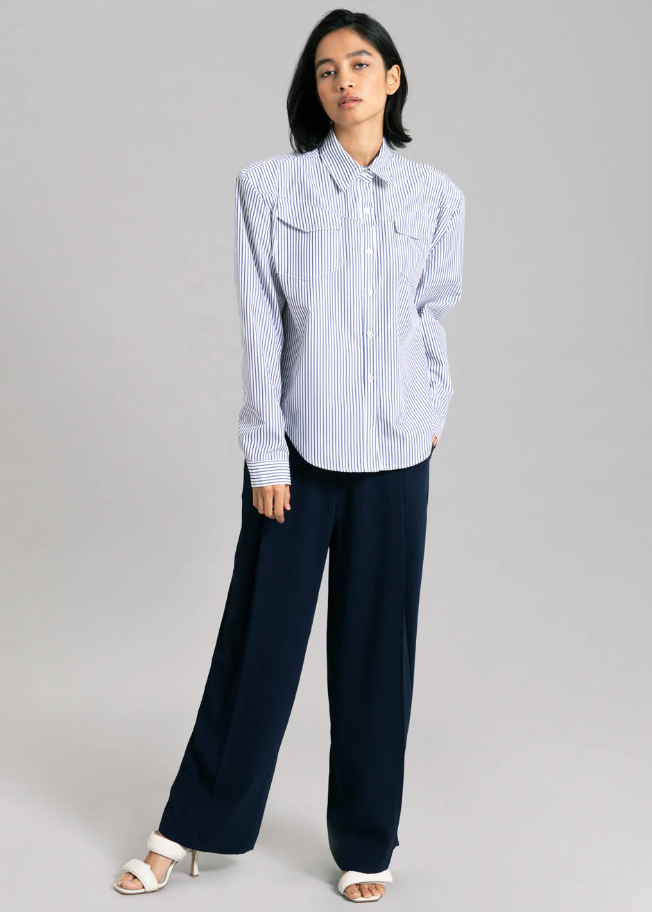 Jeanne Padded Shirt - Navy Stripe - Image 3