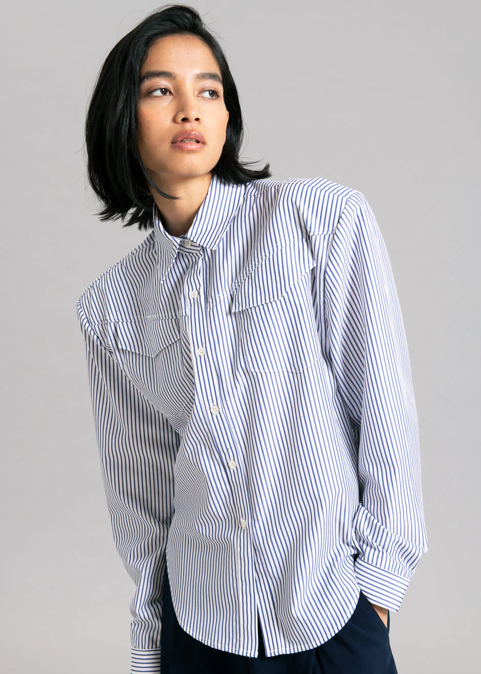 Jeanne Padded Shirt - Navy Stripe - Image 4