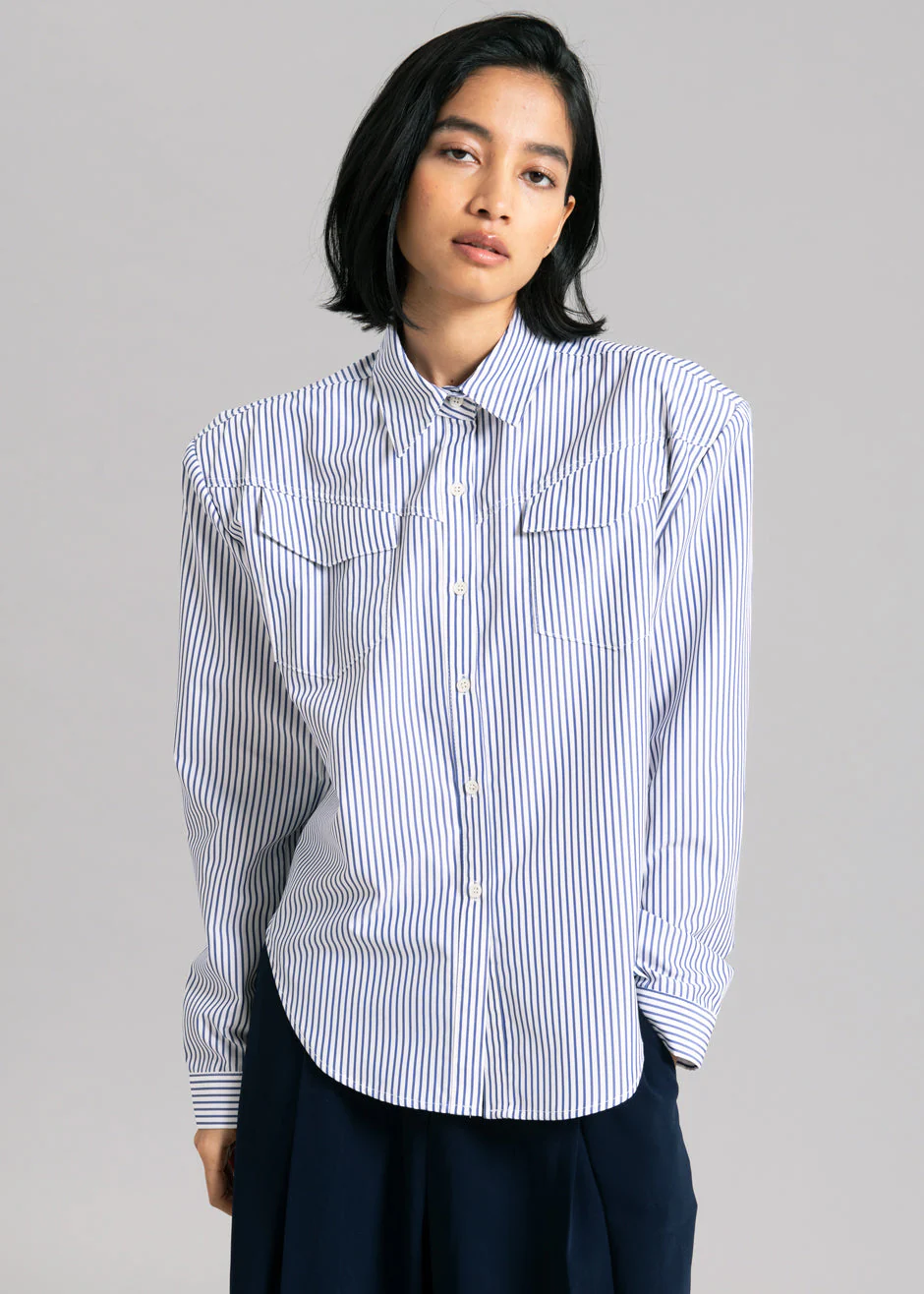 Jeanne Padded Shirt - Navy Stripe - Image 6