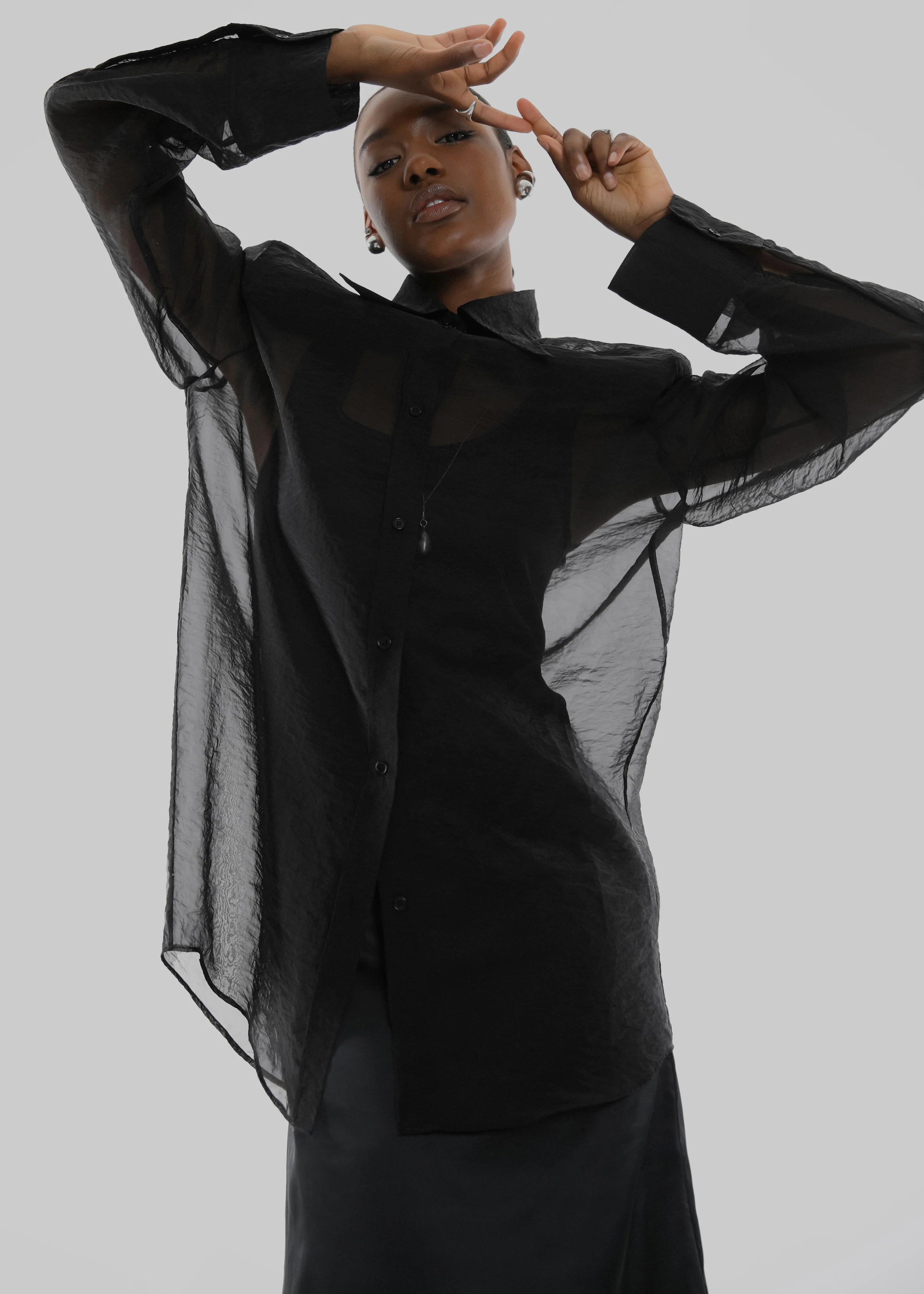 Jolene Semi Sheer Shirt - Black - Image 12