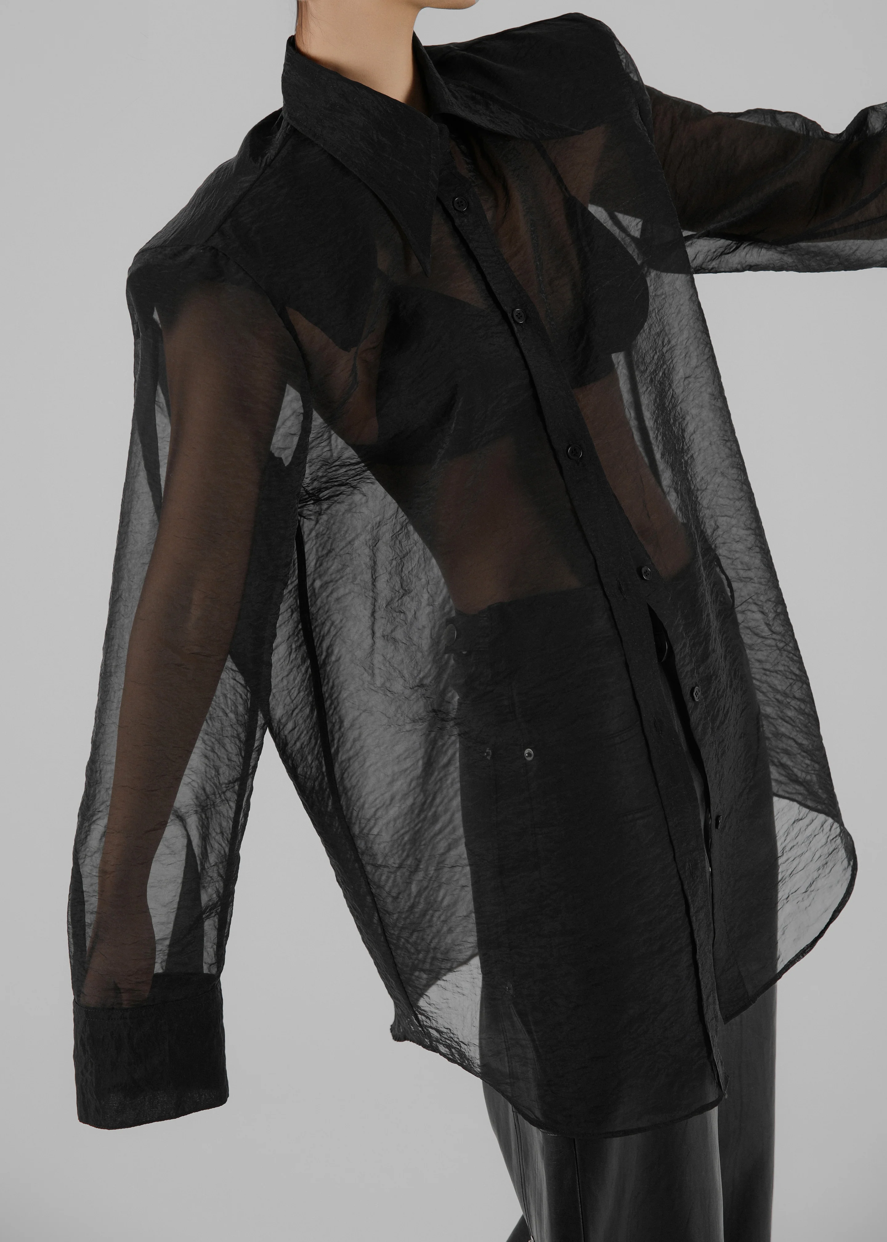 Jolene Semi Sheer Shirt - Black - Image 6