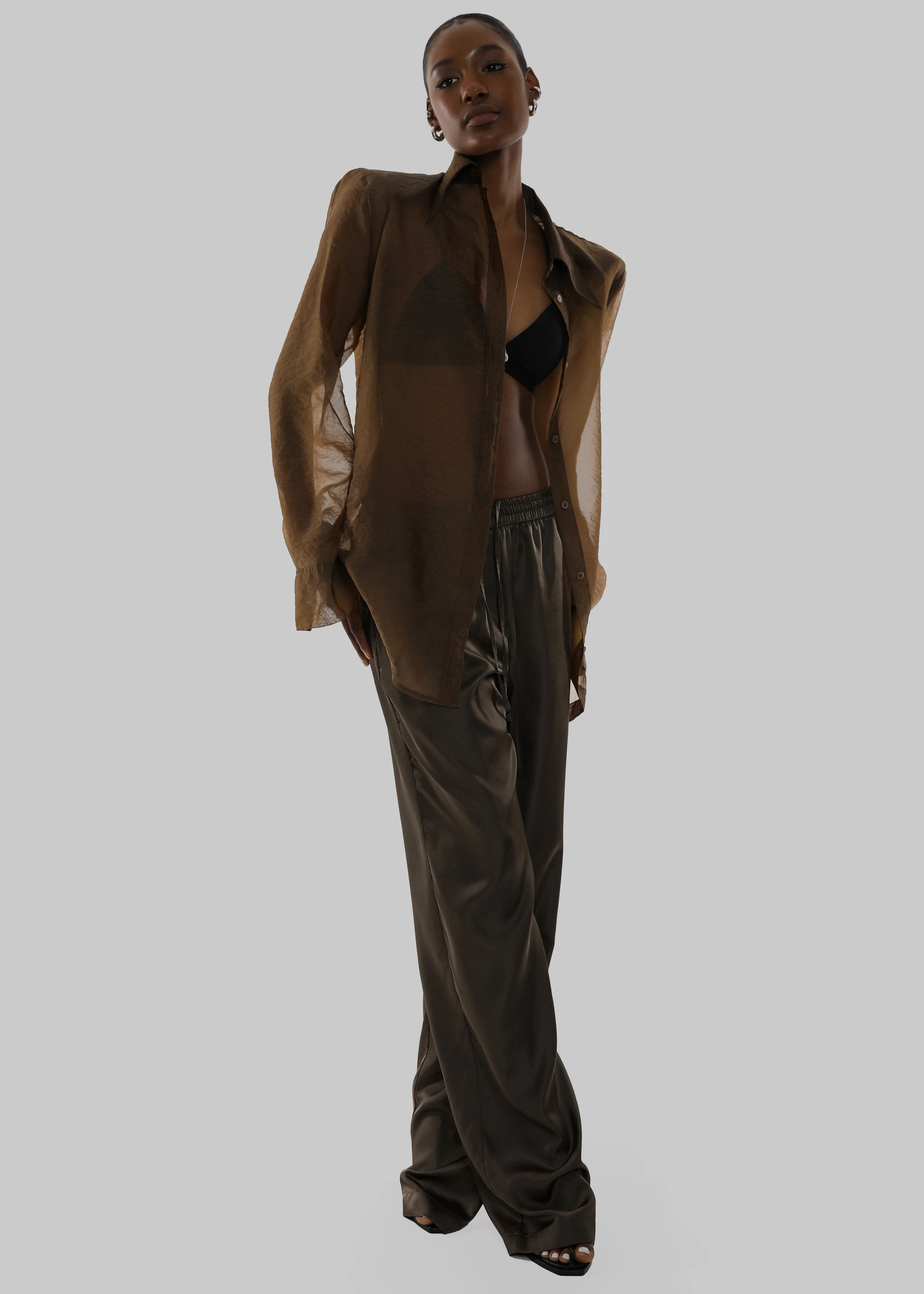 Jolene Semi Sheer Shirt - Brown - Image 10