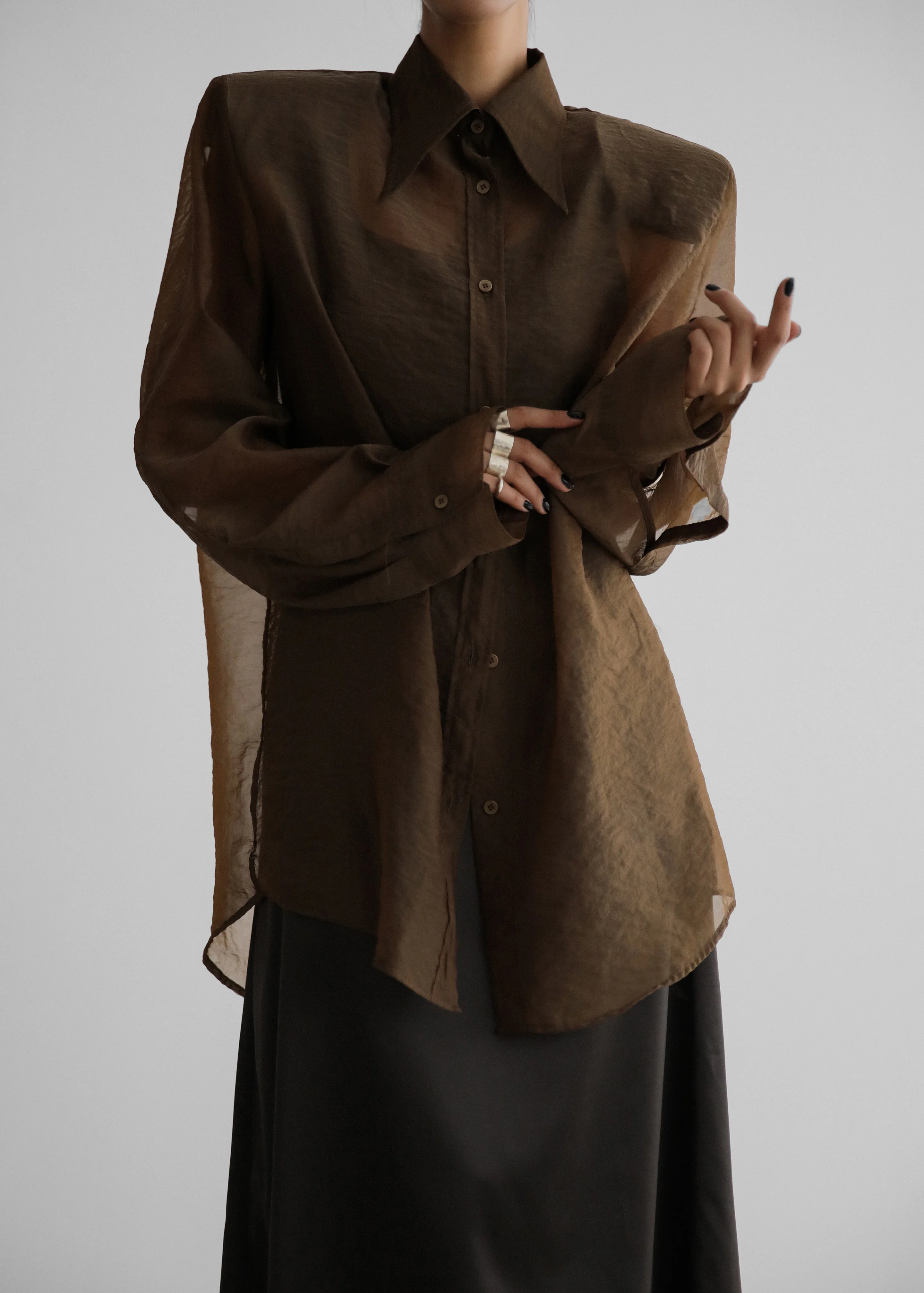 Jolene Semi Sheer Shirt - Brown - Image 2