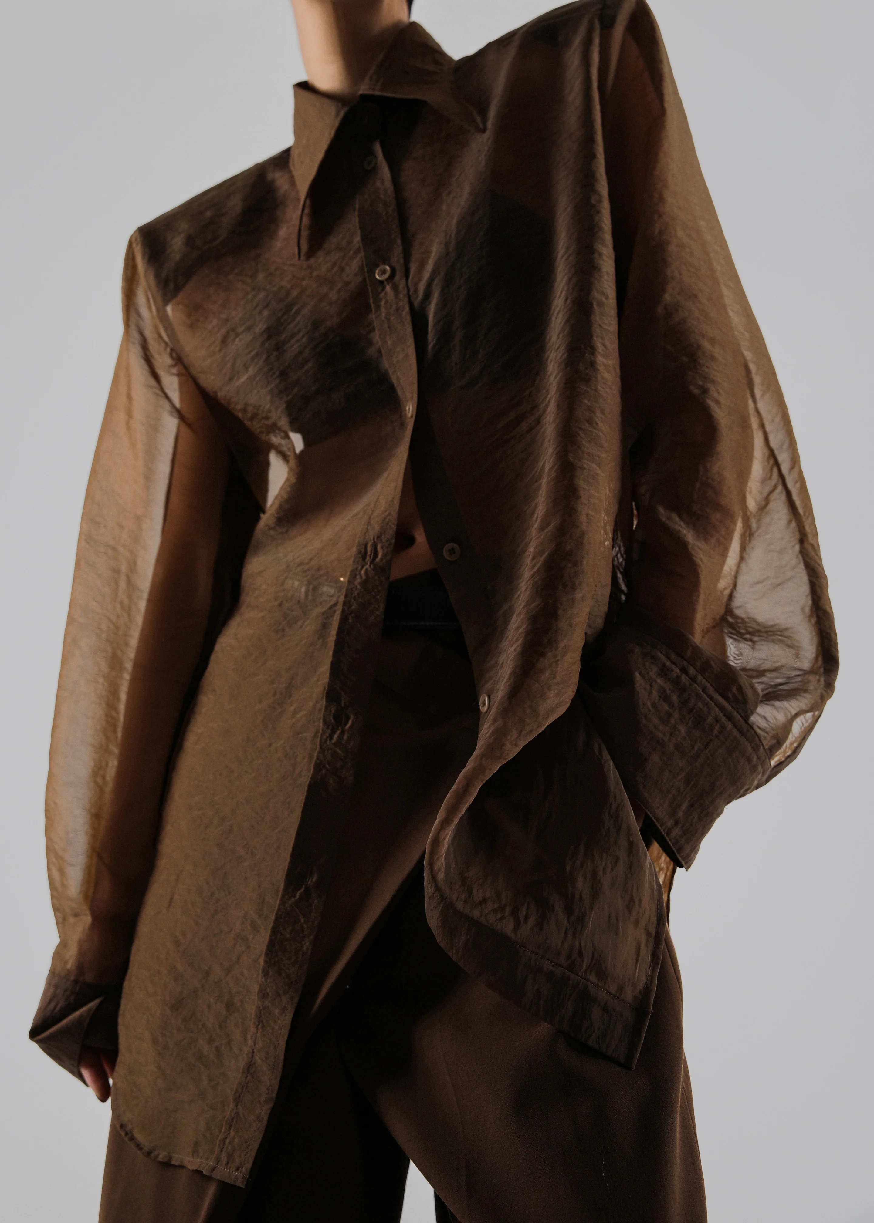 Jolene Semi Sheer Shirt - Brown - Image 4