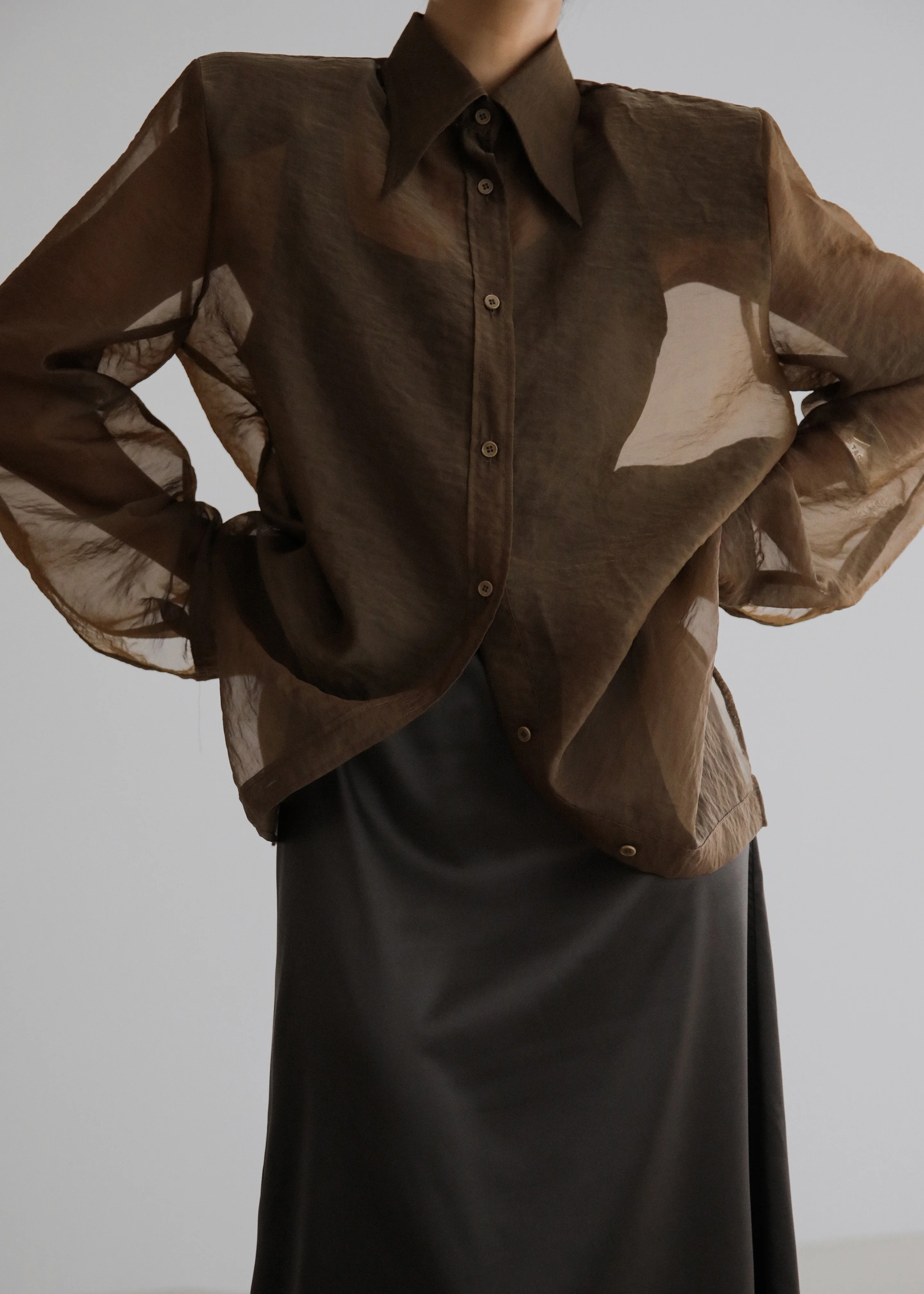 Jolene Semi Sheer Shirt - Brown - Image 6