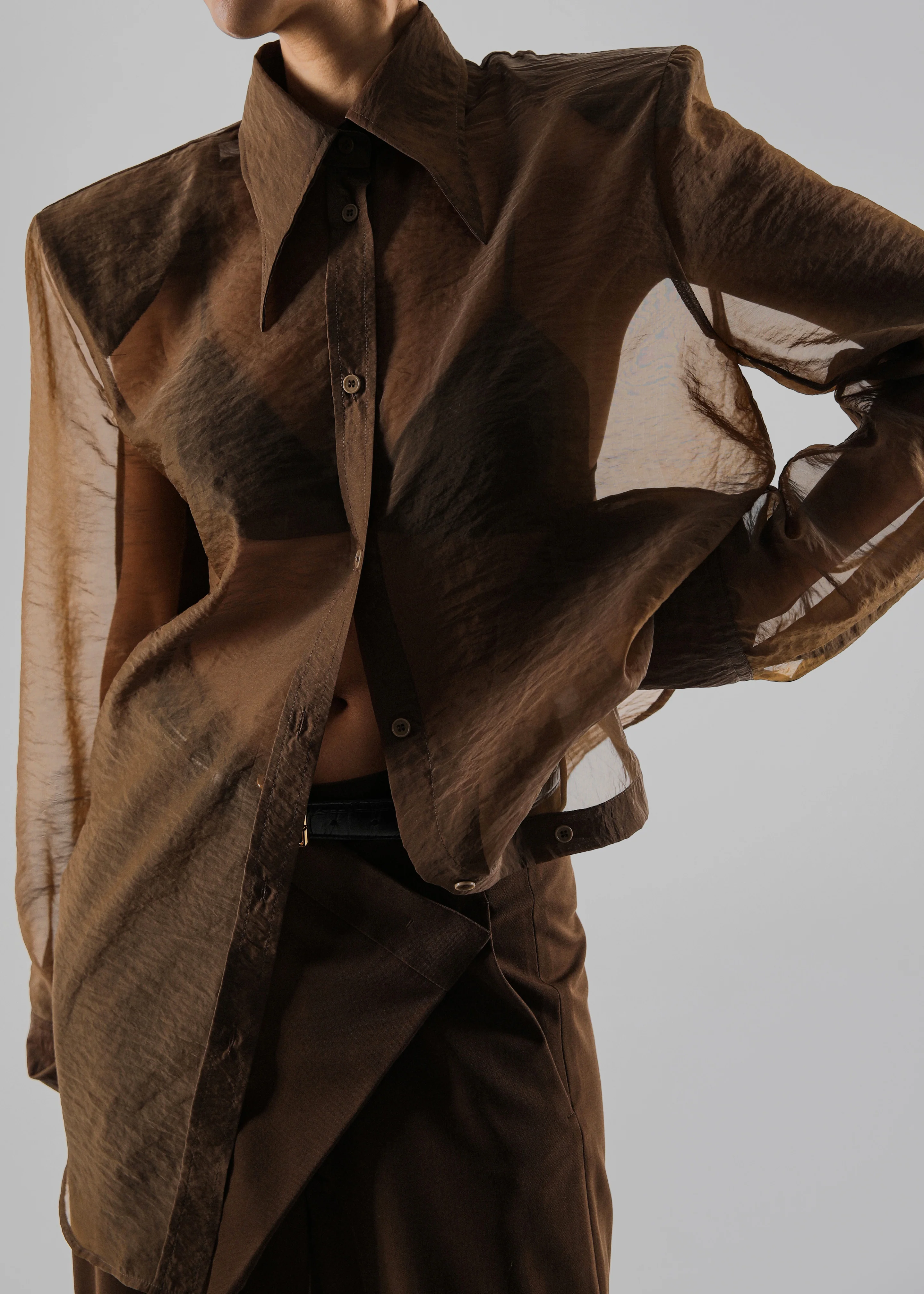 Jolene Semi Sheer Shirt - Brown - Image 7