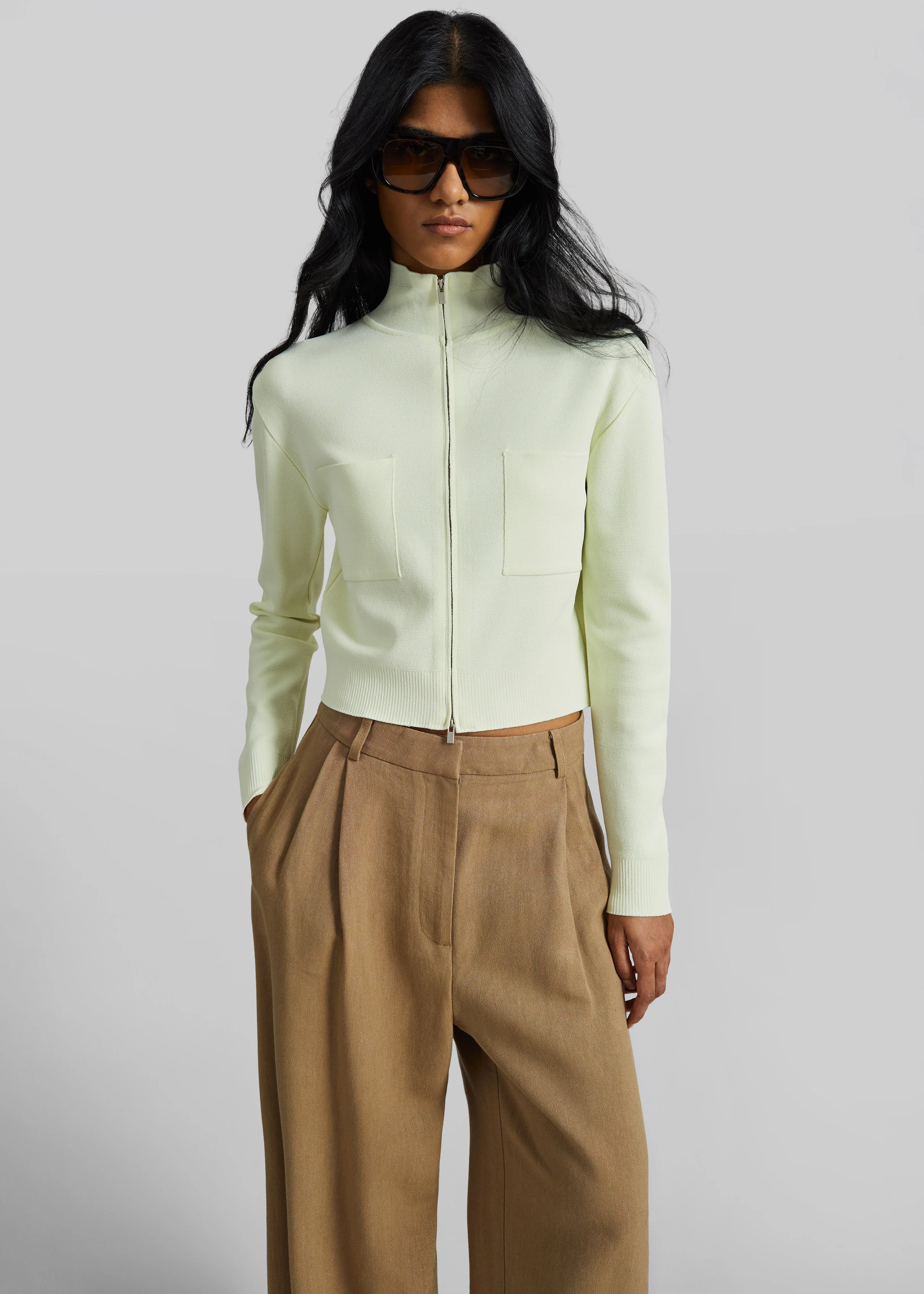 Juilly Knit Zip Cardigan - Pale Yellow - Image 4