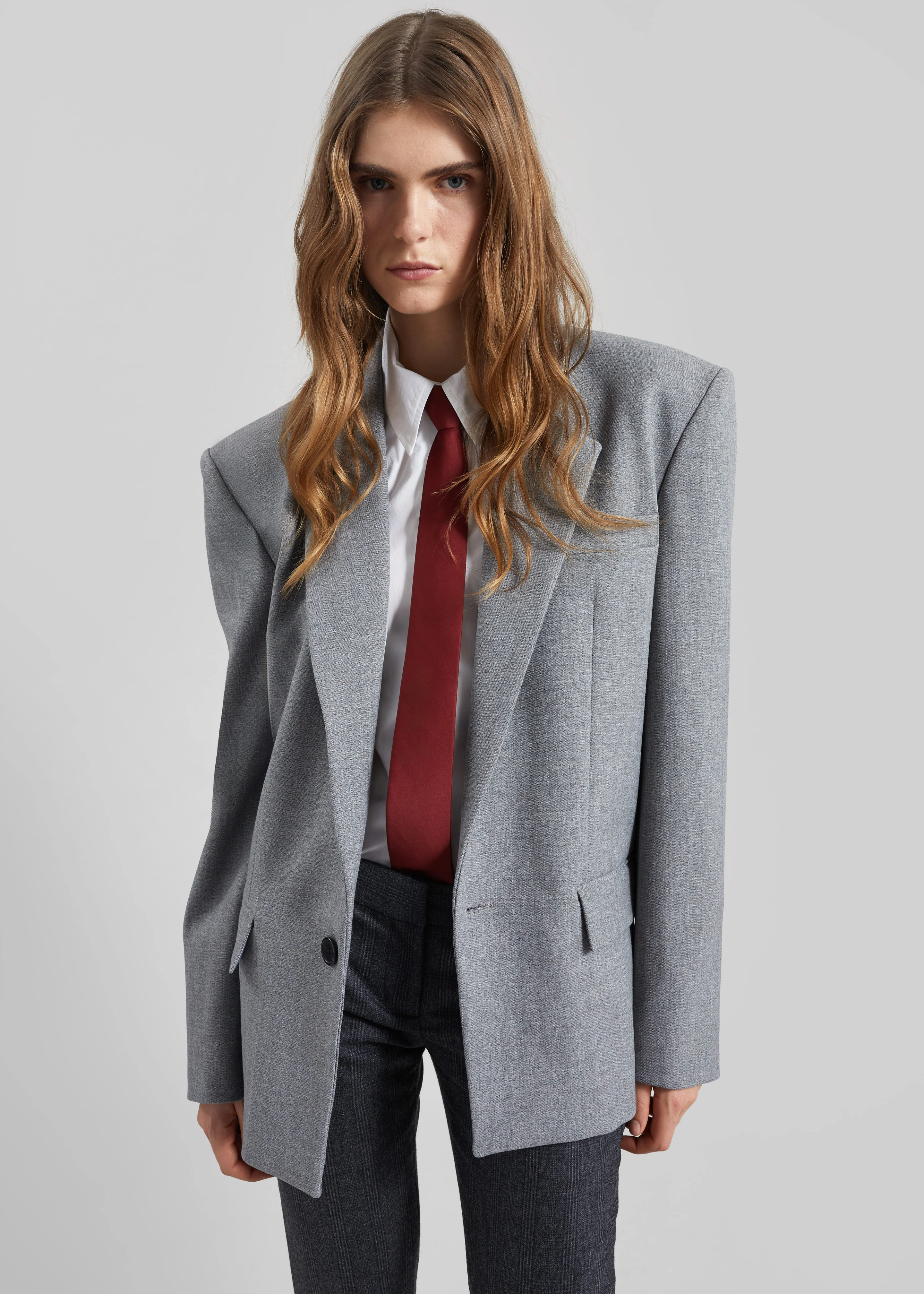 Jun Textured Blazer - Grey Melange - Image 4