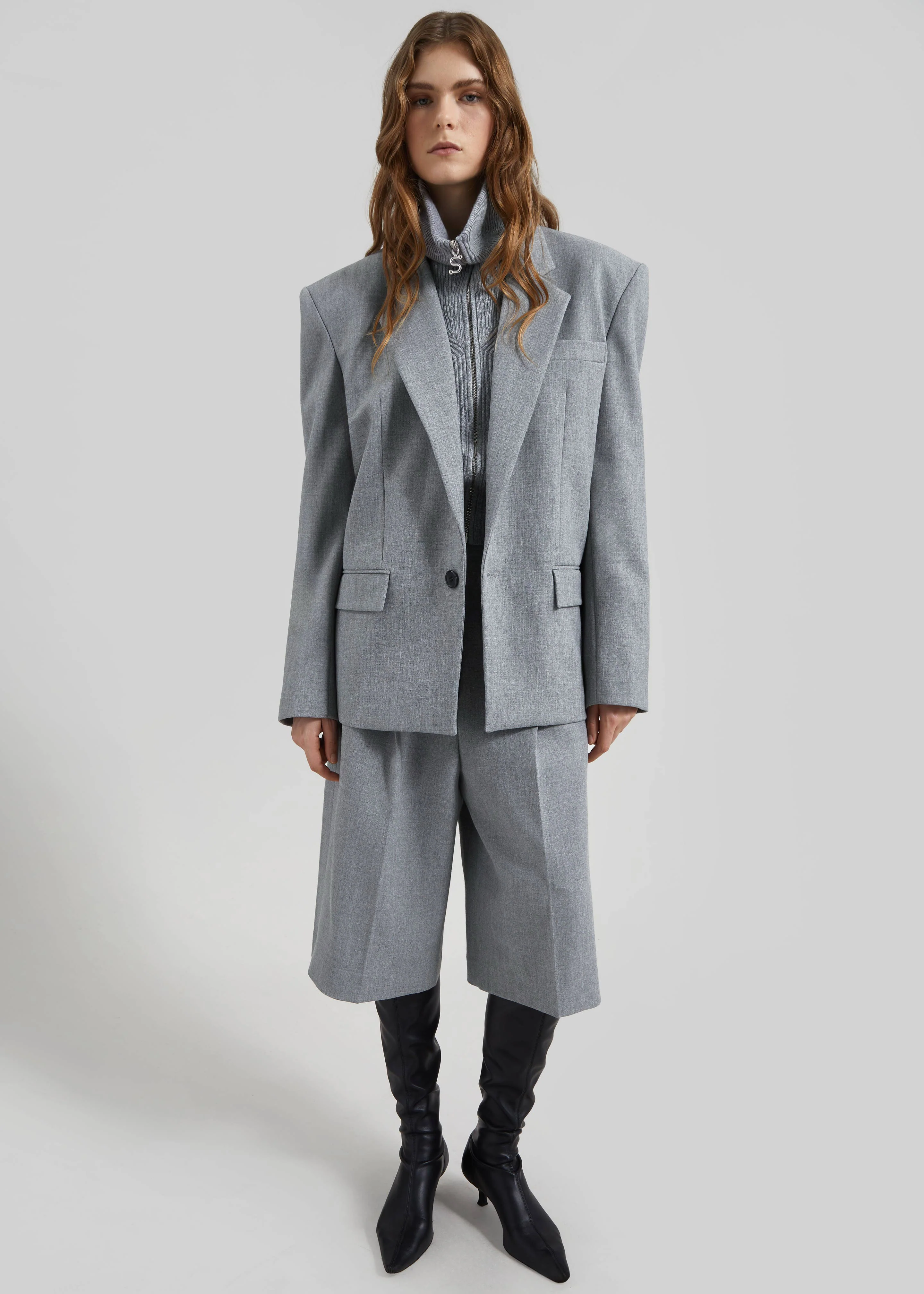 Jun Textured Blazer - Grey Melange - Image 5