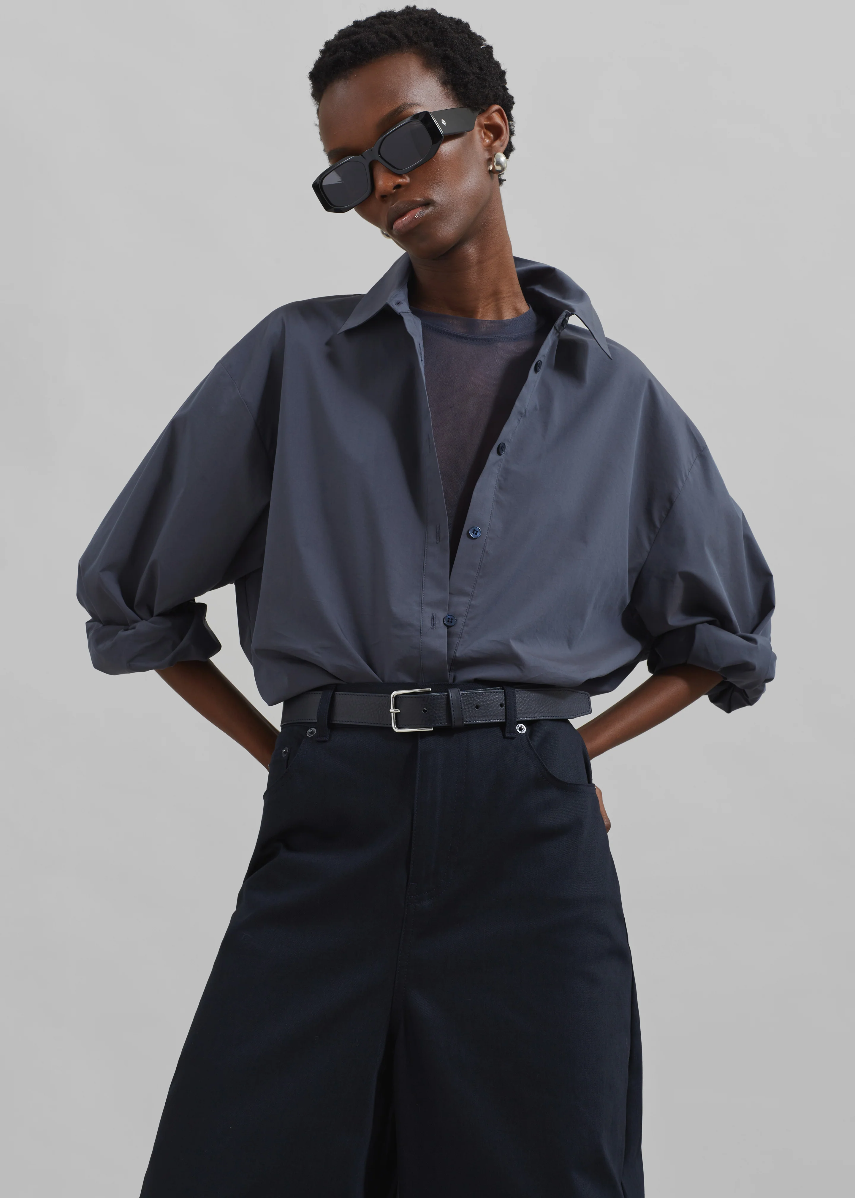 Kae Back Slit Button Up Shirt - Charcoal - Image 6