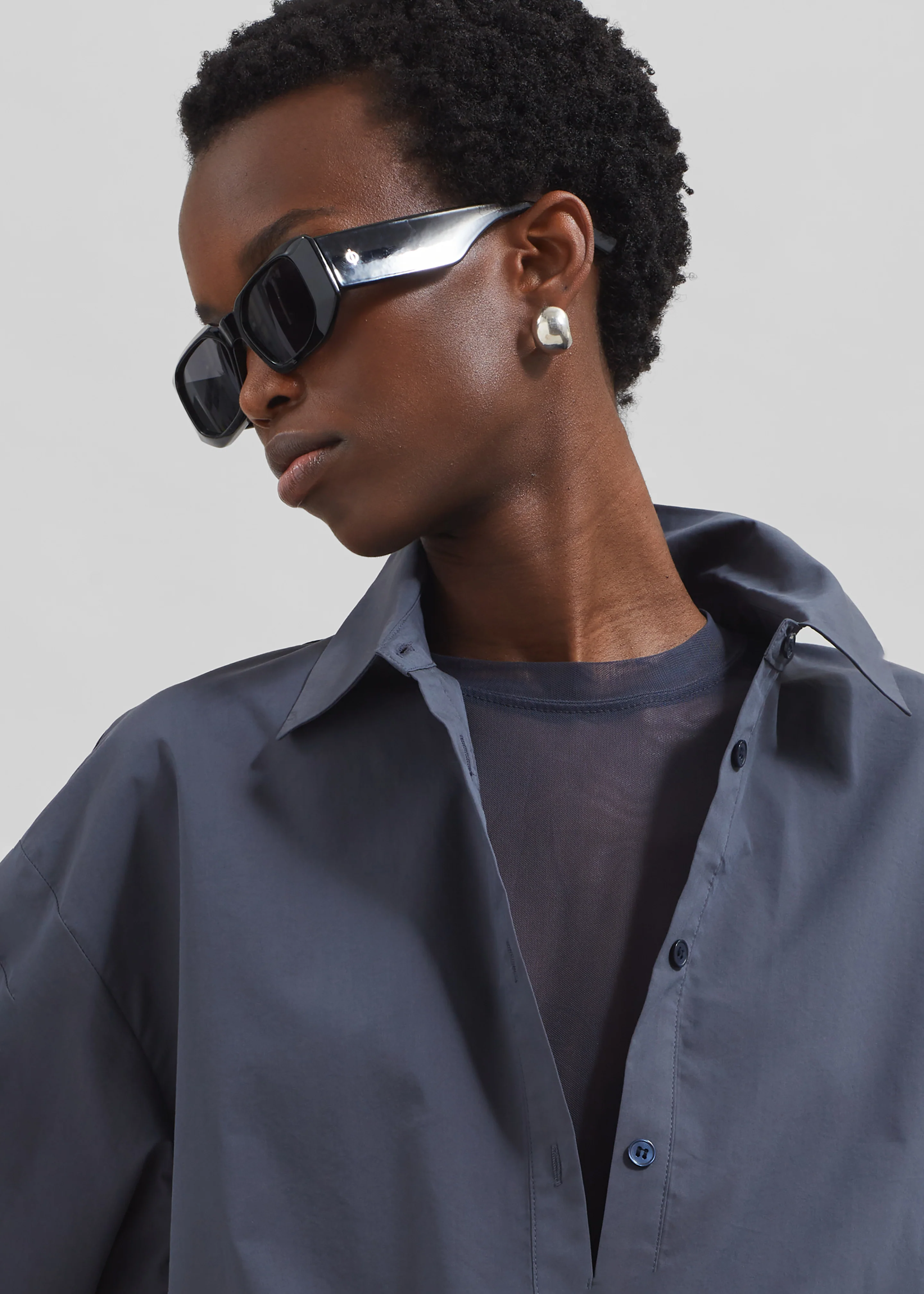 Kae Back Slit Button Up Shirt - Charcoal - Image 7