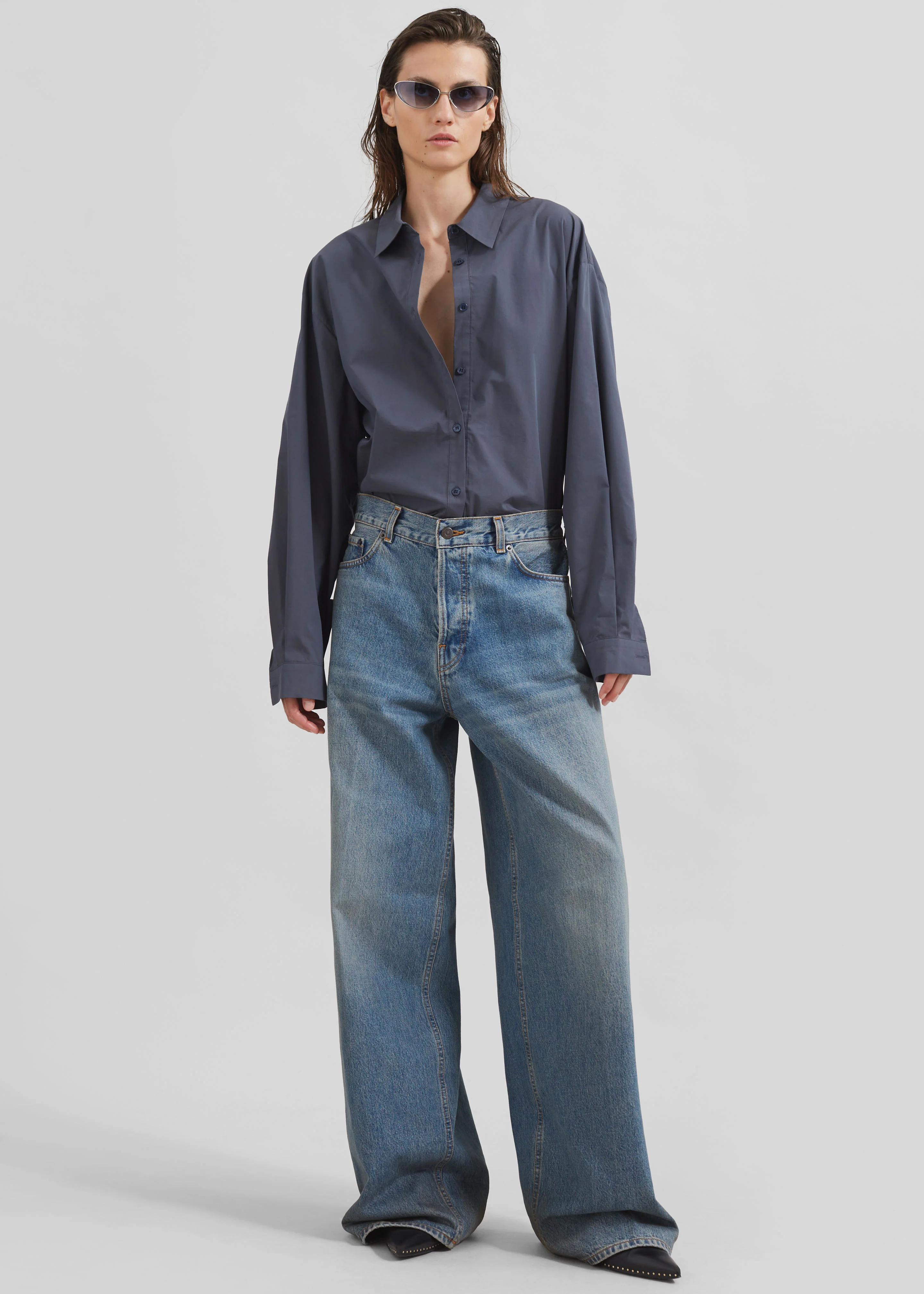 Kae Back Slit Button Up Shirt - Charcoal - Image 8