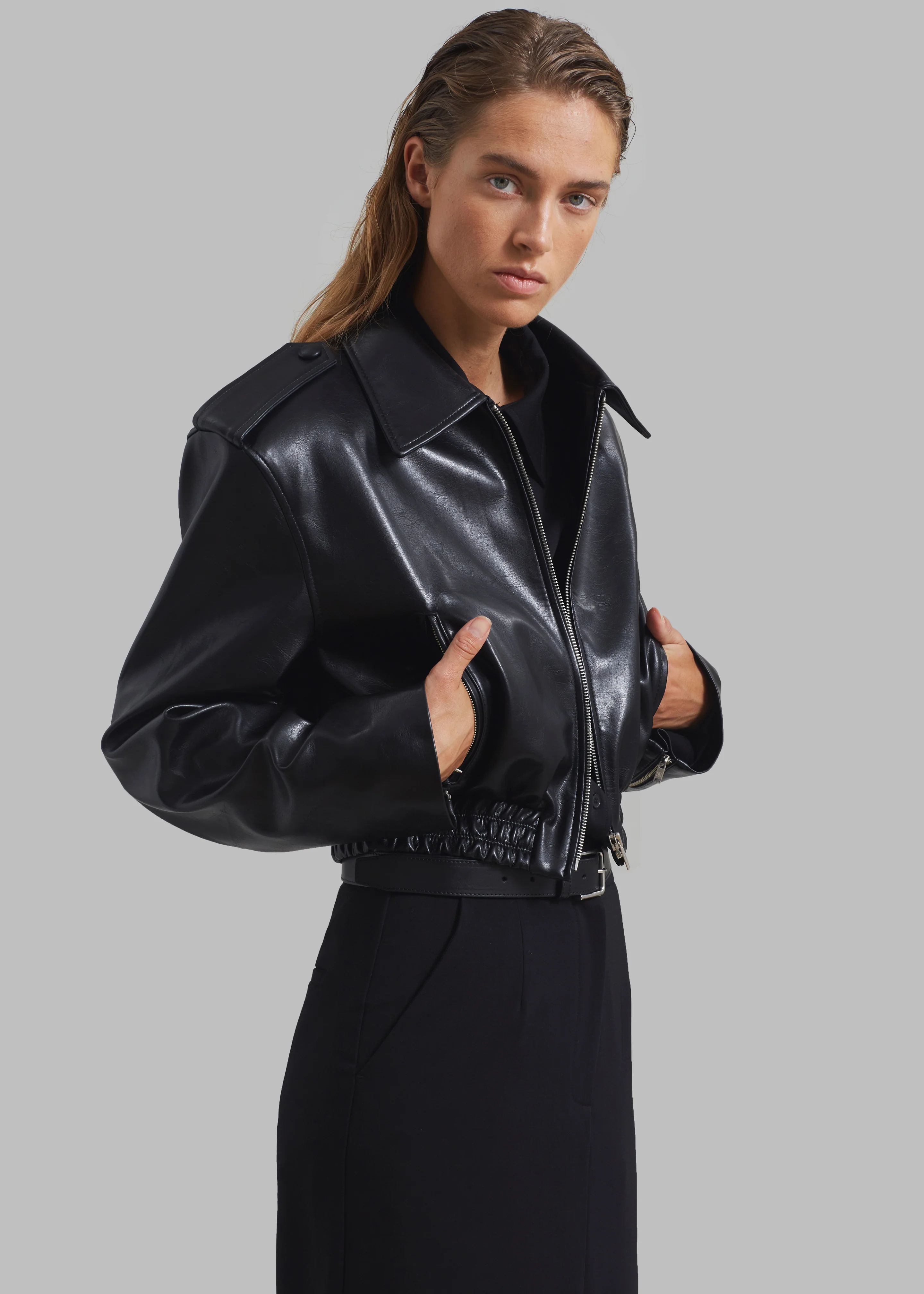 Kaia Cropped Bomber - Black - Image 4