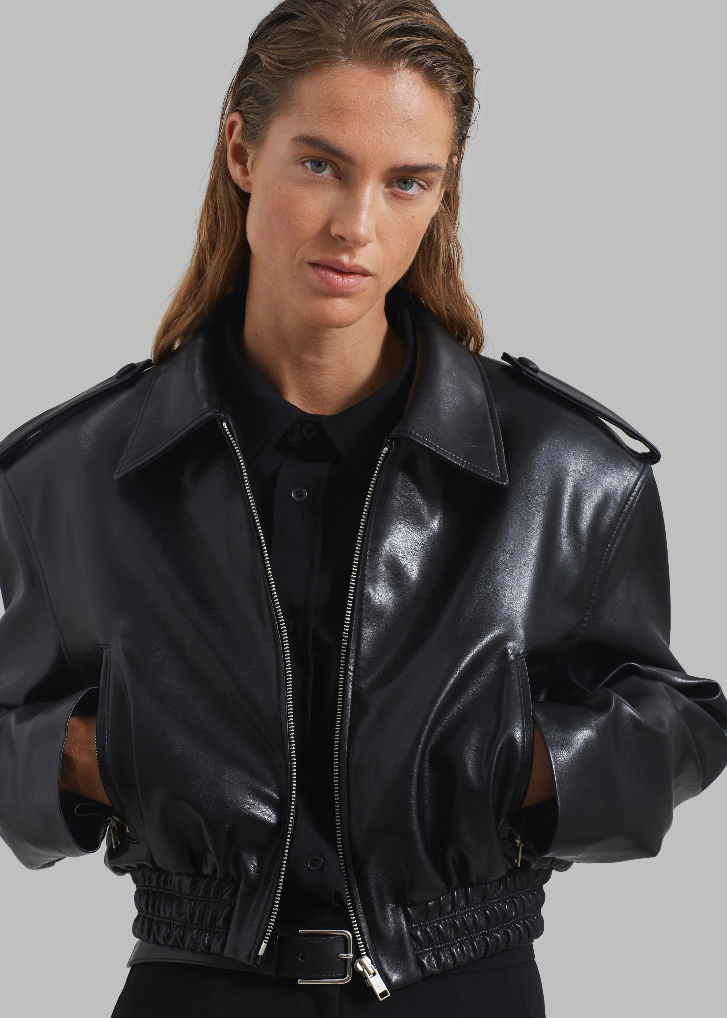 Kaia Cropped Bomber - Black - Image 8