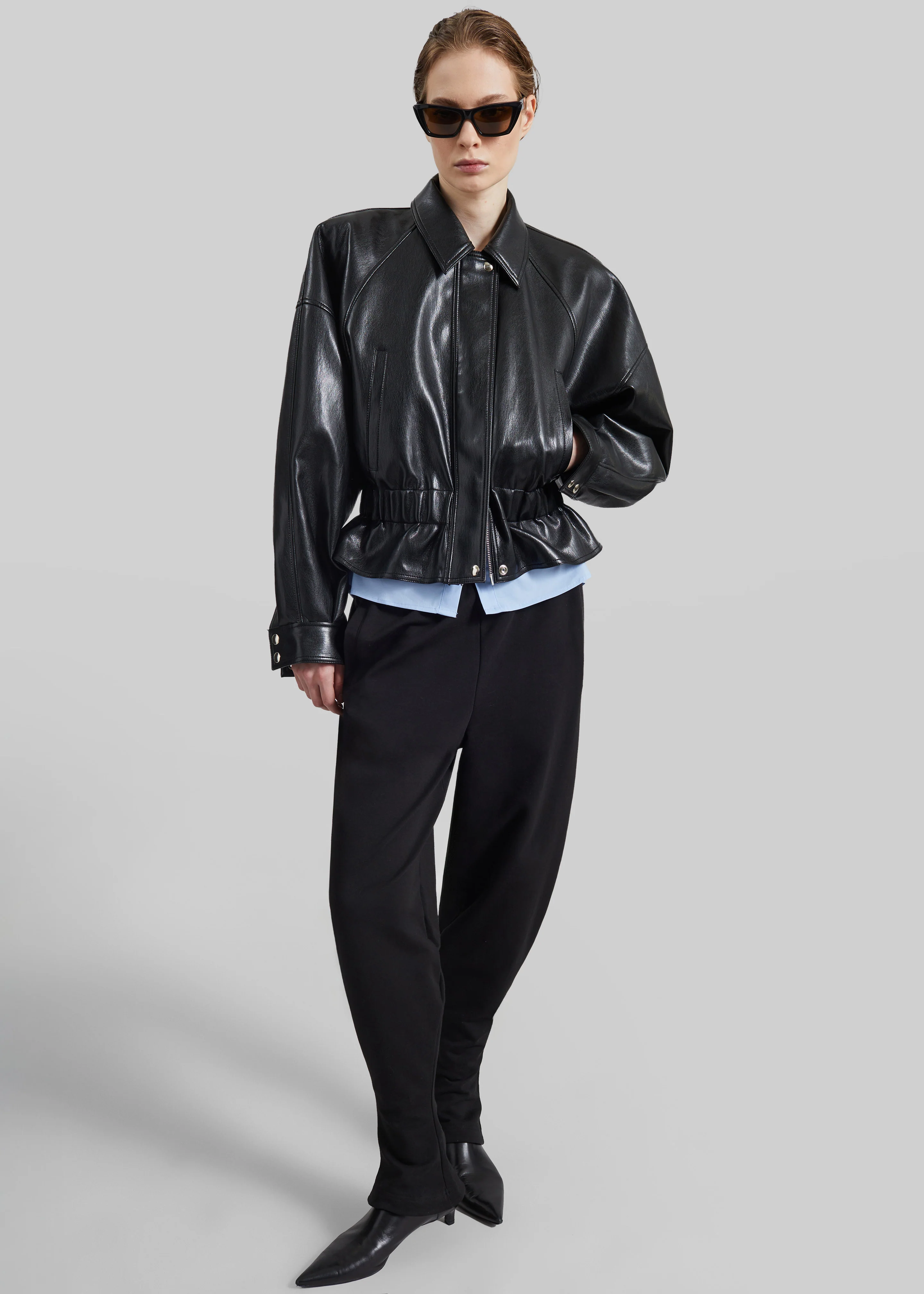 Kalsta Faux Leather Peplum Jacket - Black - Image 2