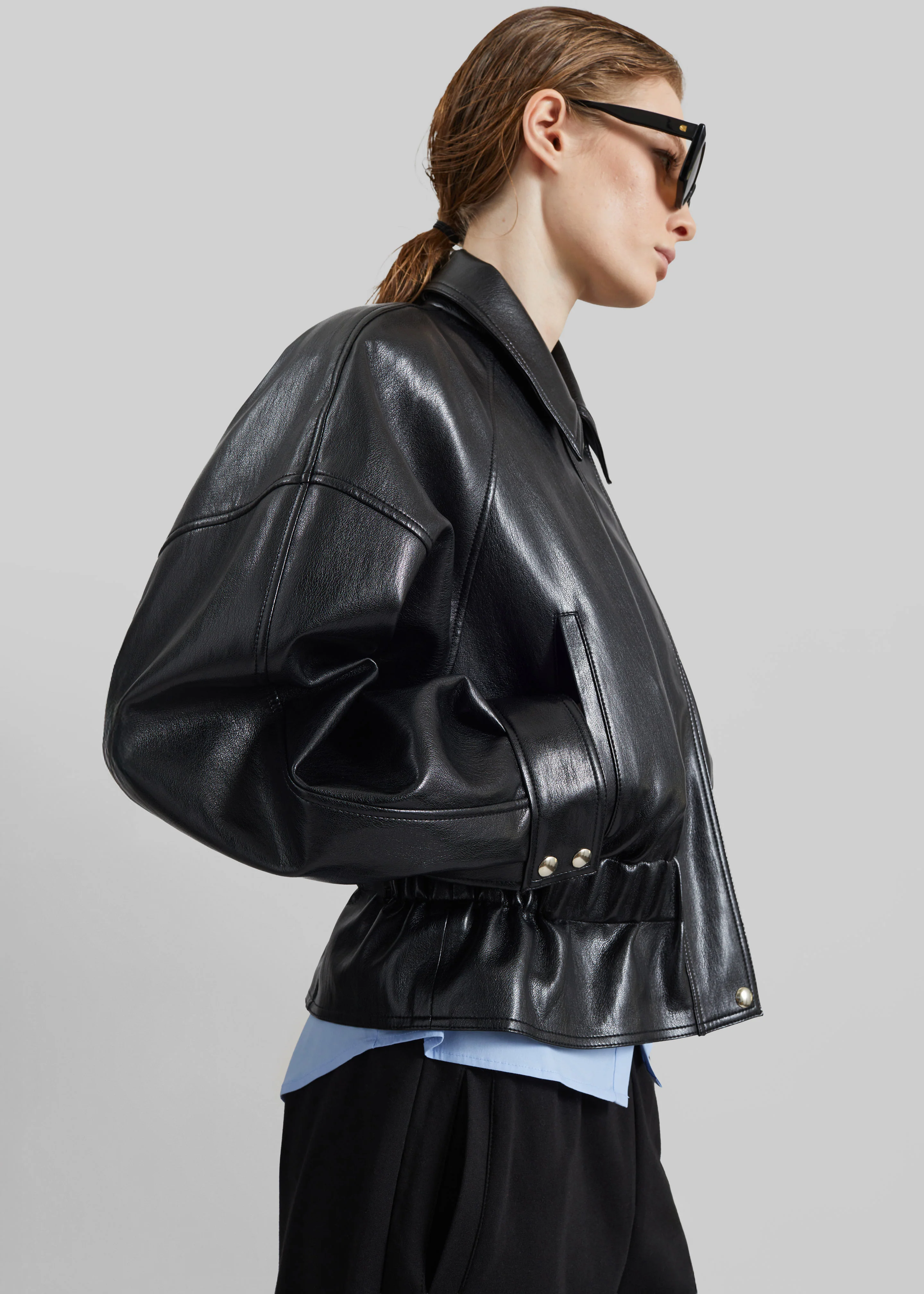 Kalsta Faux Leather Peplum Jacket - Black - Image 3