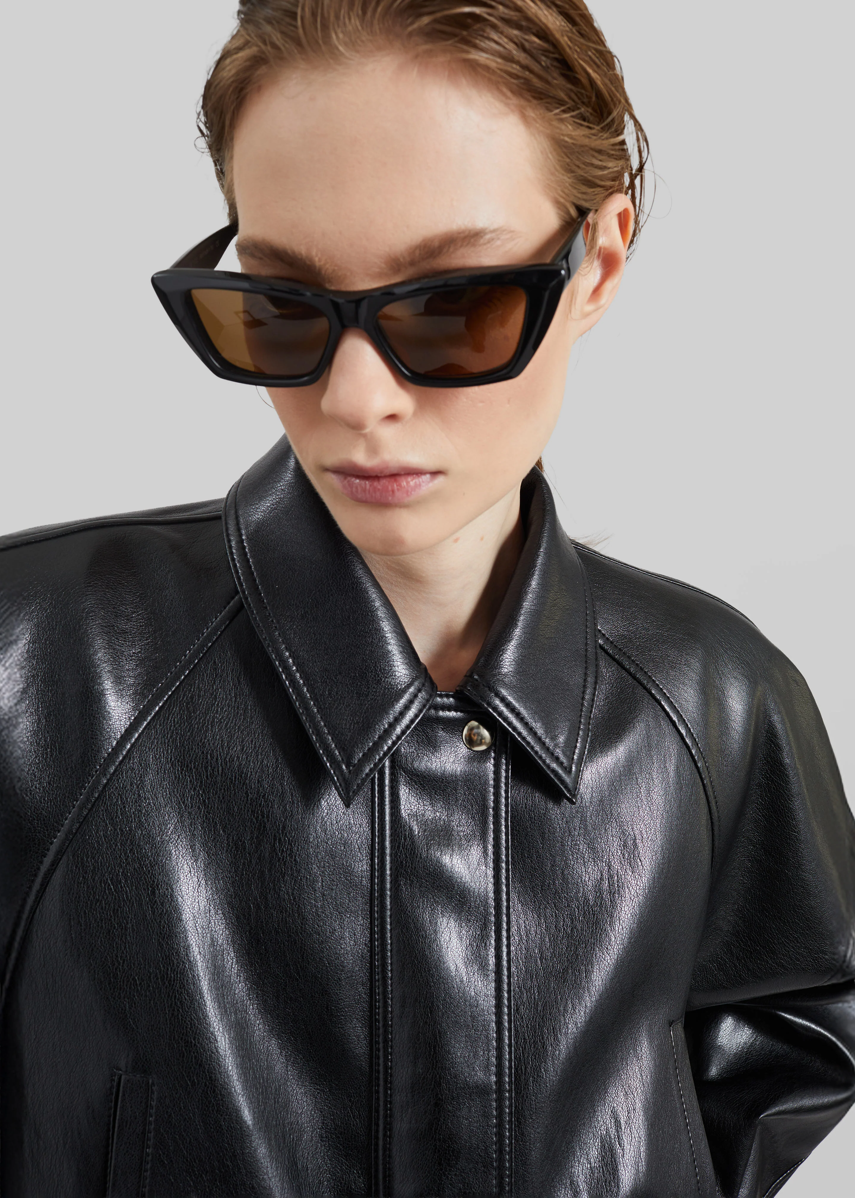 Kalsta Faux Leather Peplum Jacket - Black - Image 4