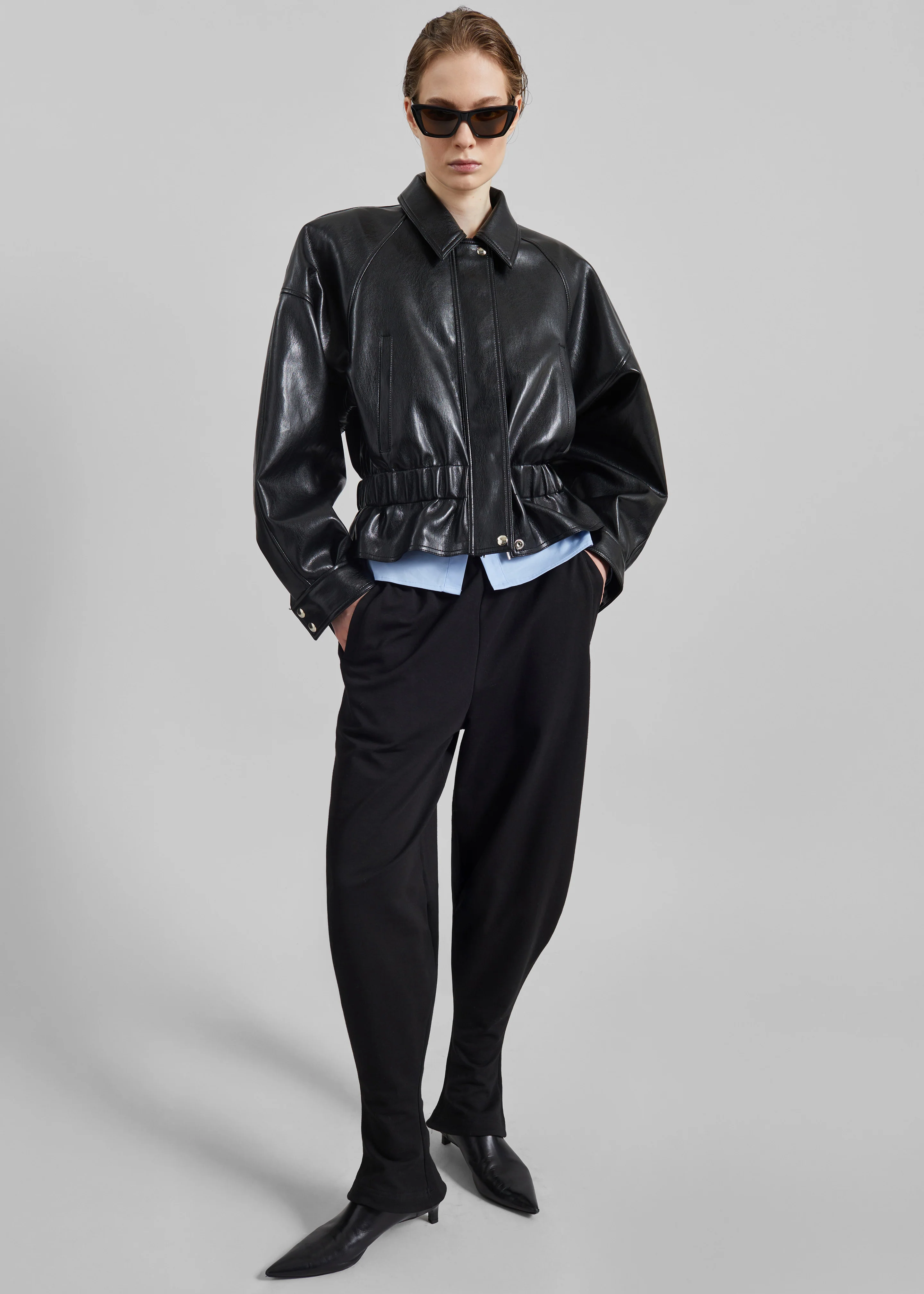 Kalsta Faux Leather Peplum Jacket - Black - Image 6