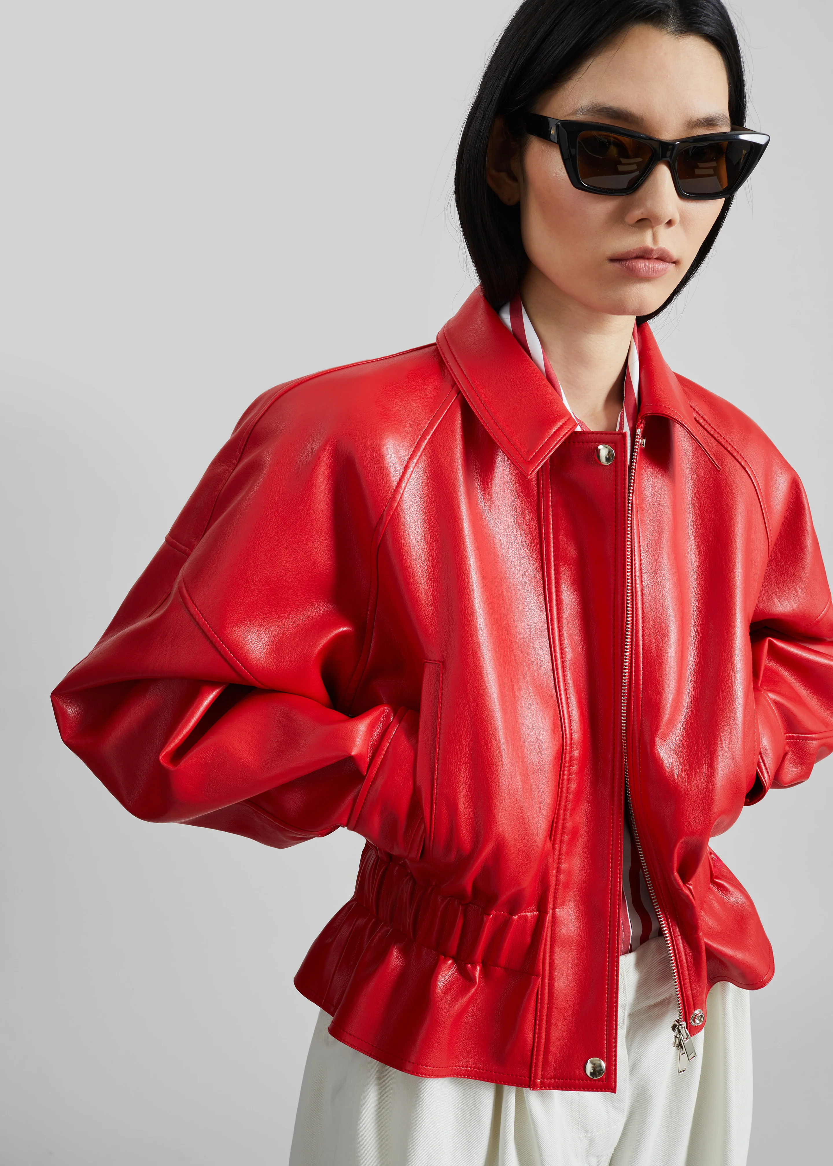 Kalsta Faux Leather Peplum Jacket - Red - Image 2