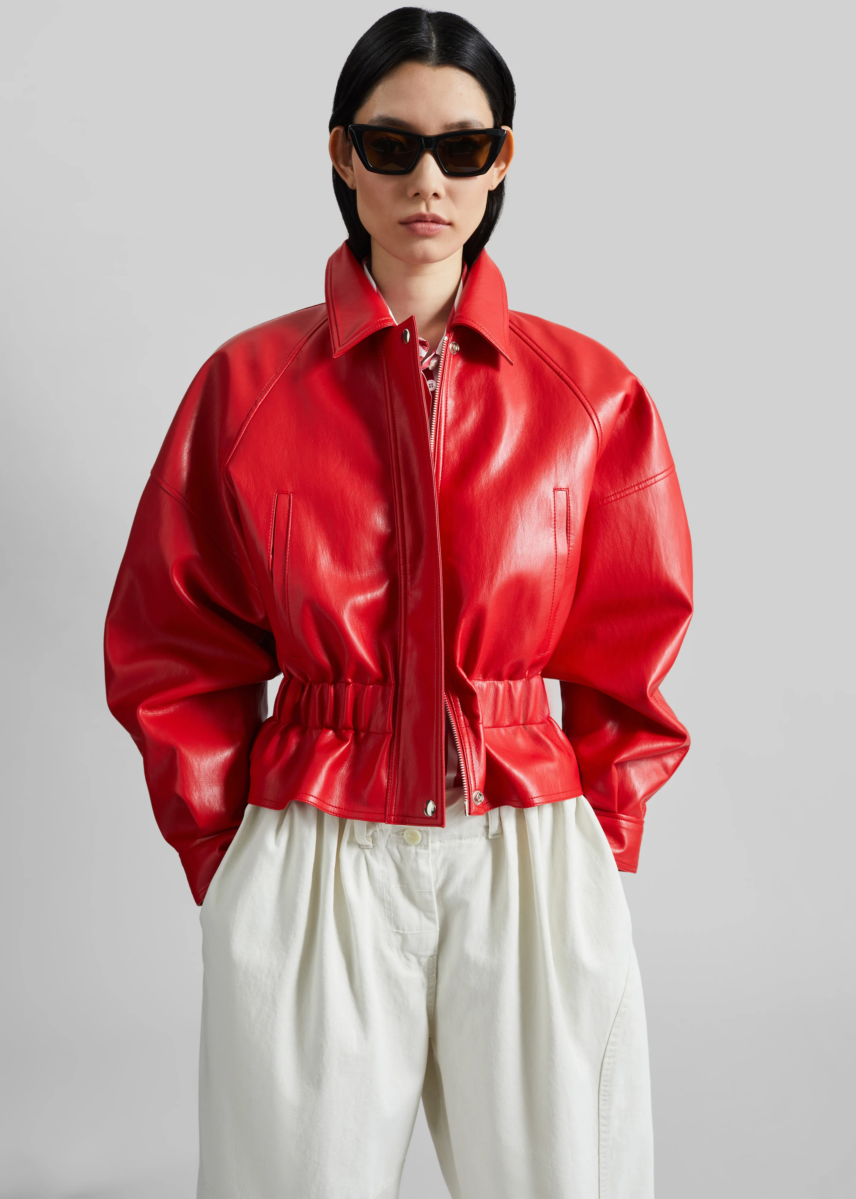 Kalsta Faux Leather Peplum Jacket - Red - Image 5